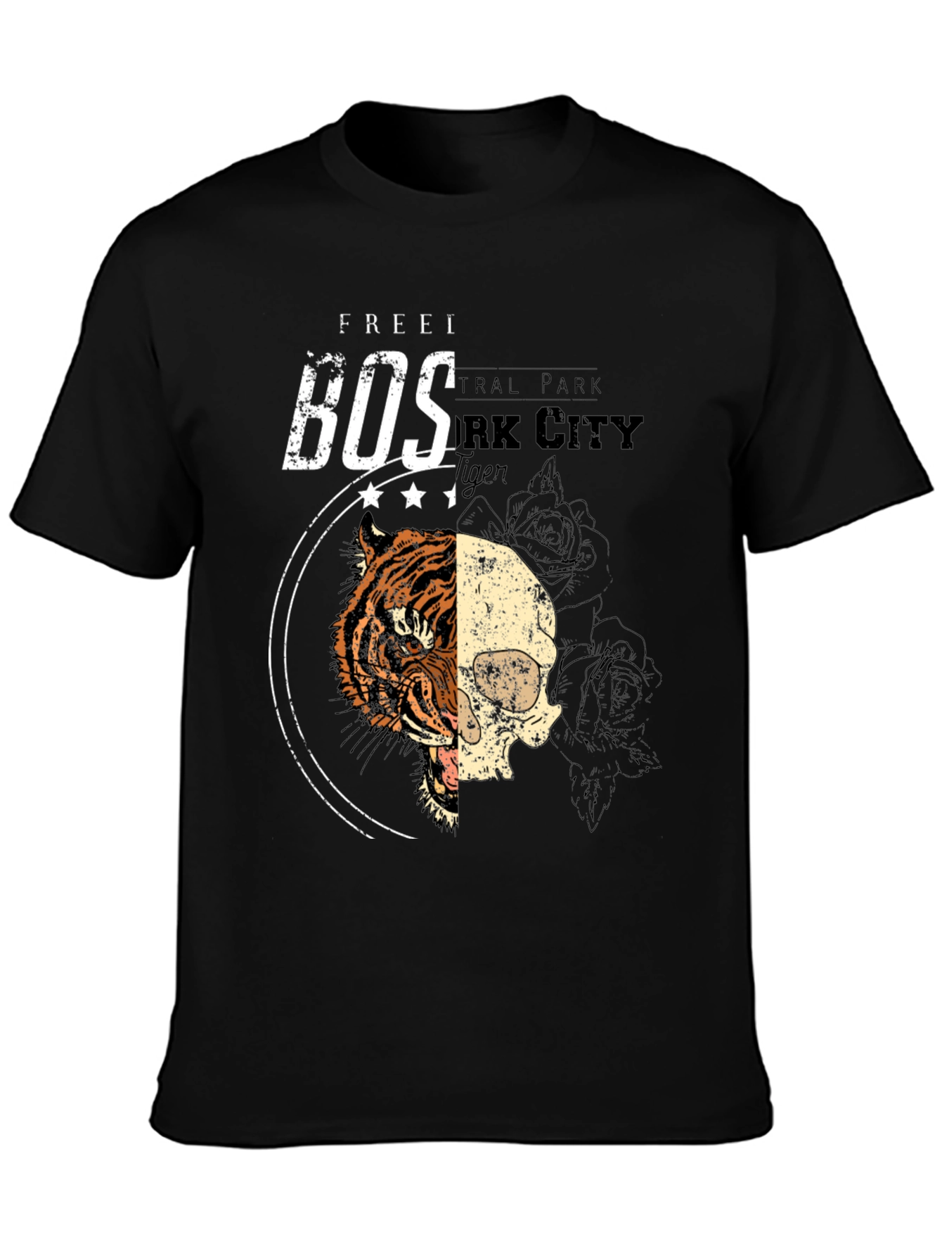 Tiger Skull Graphic Print Black T-Shirt