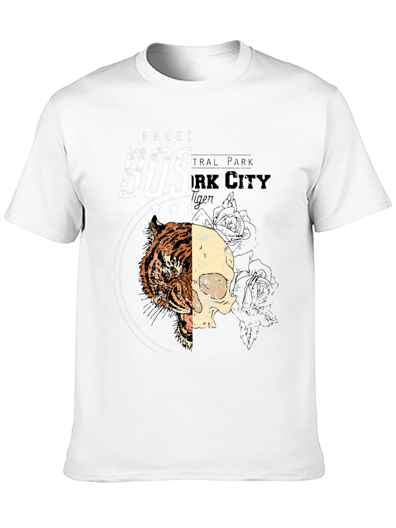 Tiger Skull Graphic Print Black T-Shirt