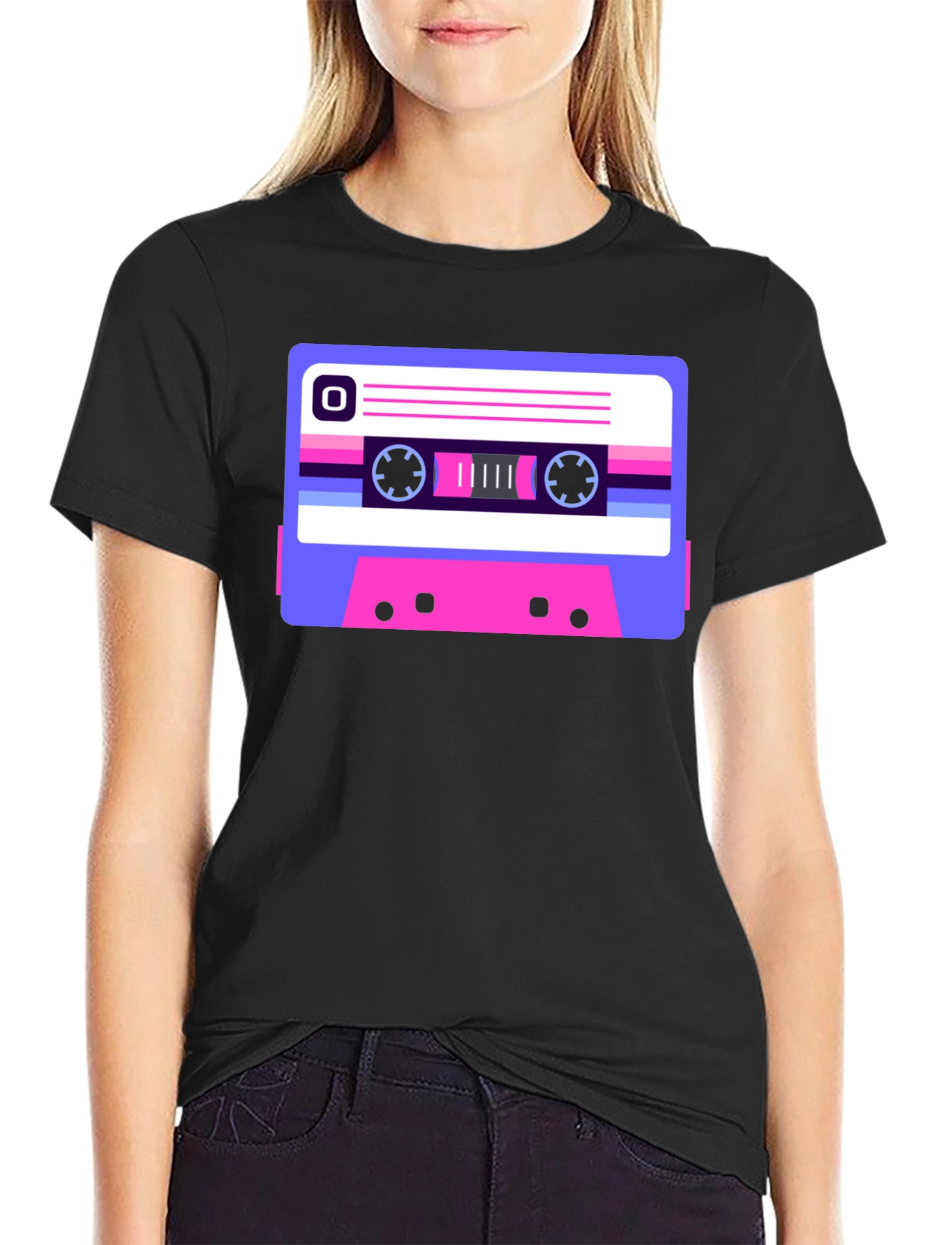 Retro Cassette Tape Graphic Tee - Black