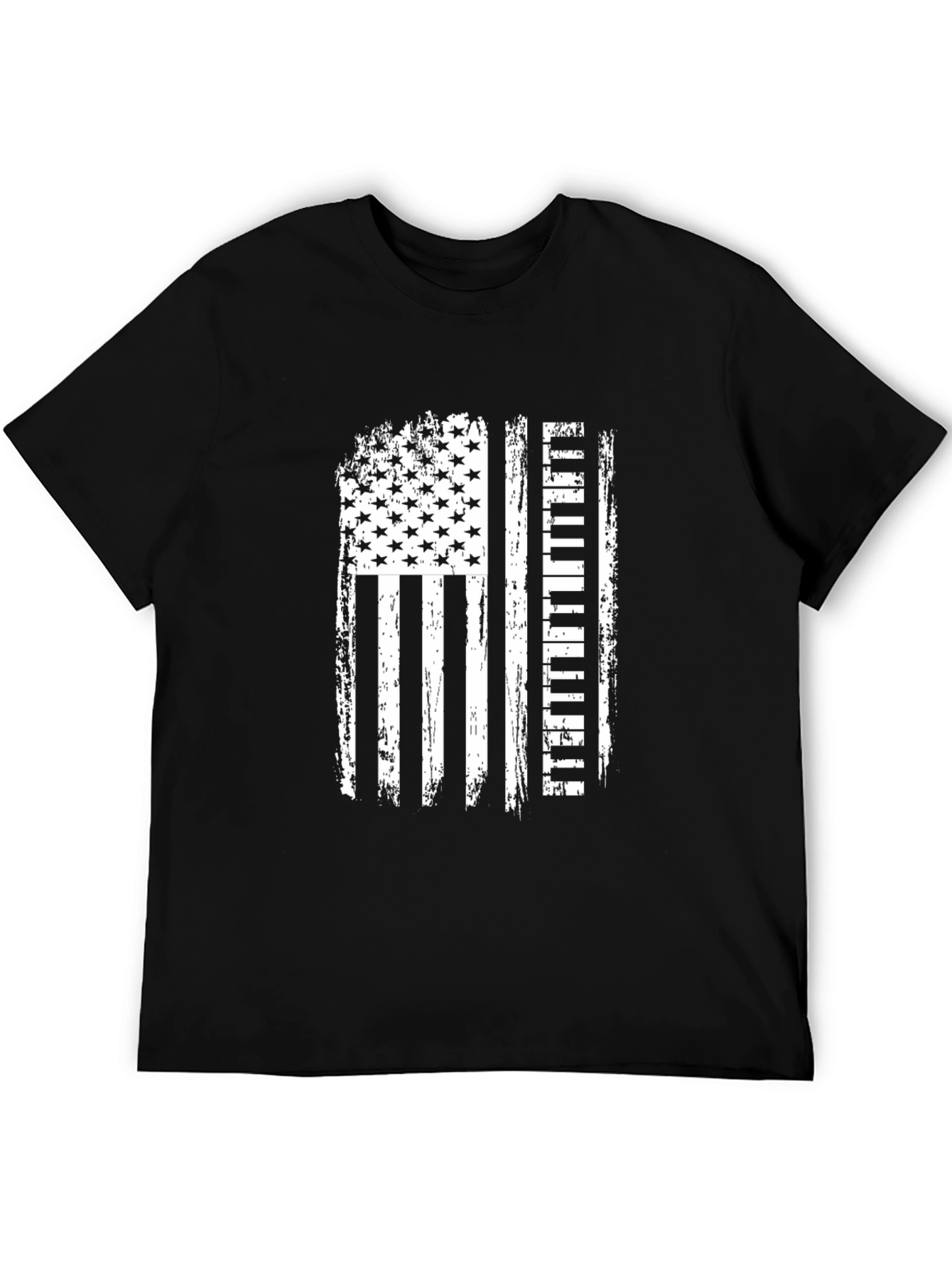 American Flag Piano Player Black T-Shirt