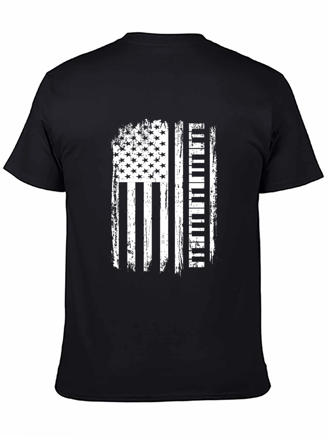 American Flag Piano Player Black T-Shirt