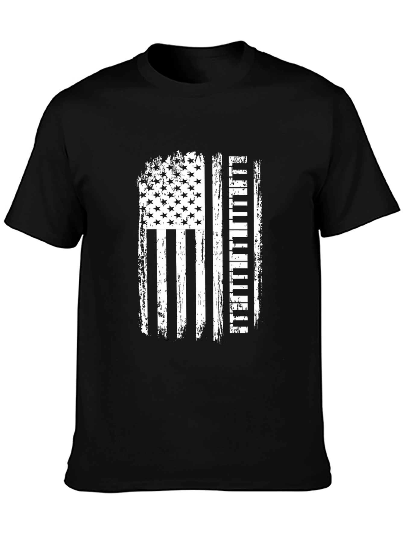 American Flag Piano Player Black T-Shirt