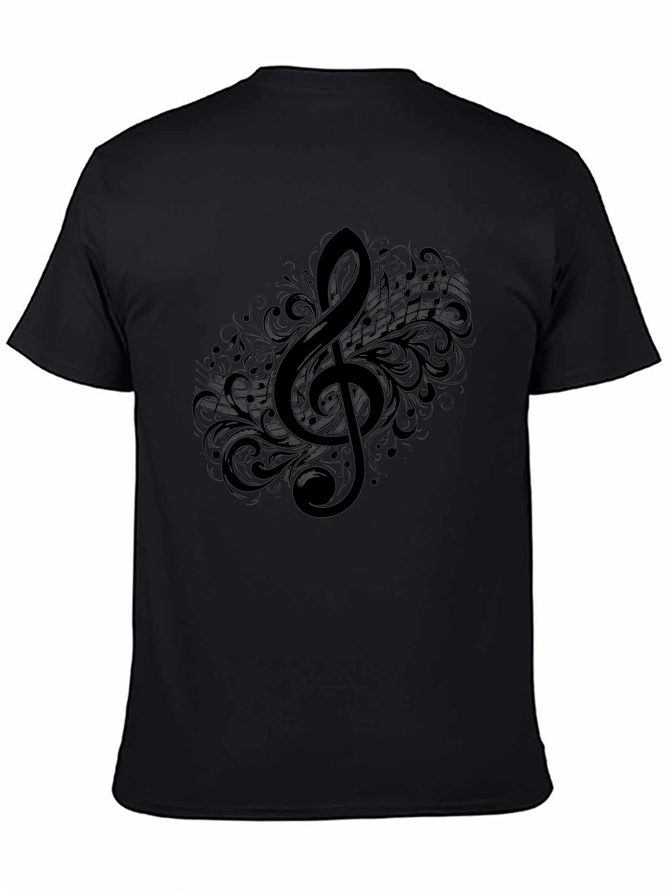 Musical Treble Clef Graphic Tee - Black Cotton T-Shirt