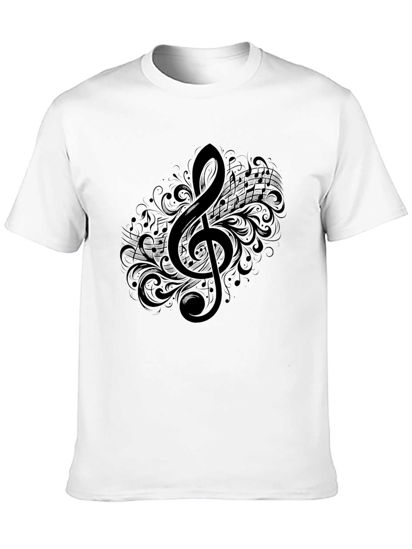 Musical Treble Clef Graphic Tee - Black Cotton T-Shirt