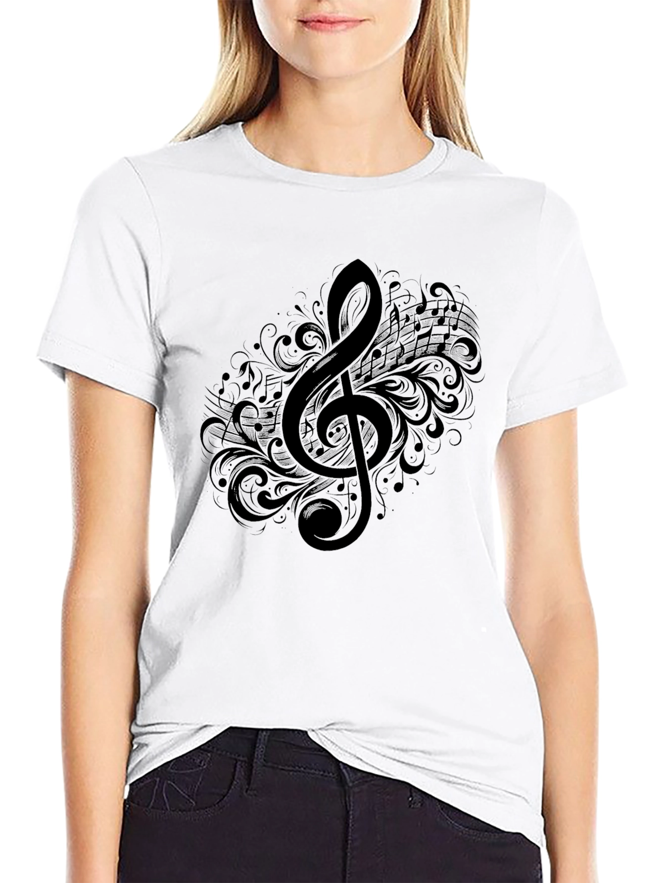 Musical Treble Clef Graphic Tee - Black Cotton T-Shirt