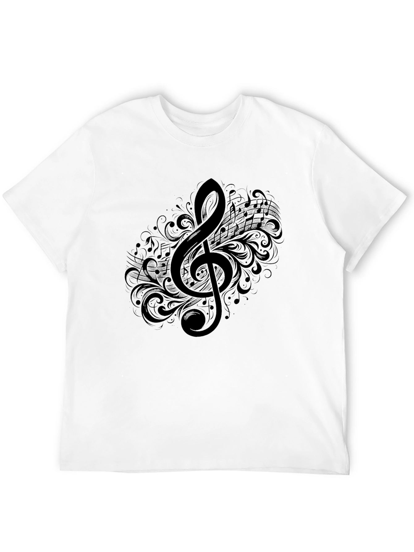 Musical Treble Clef Graphic Tee - Black Cotton T-Shirt