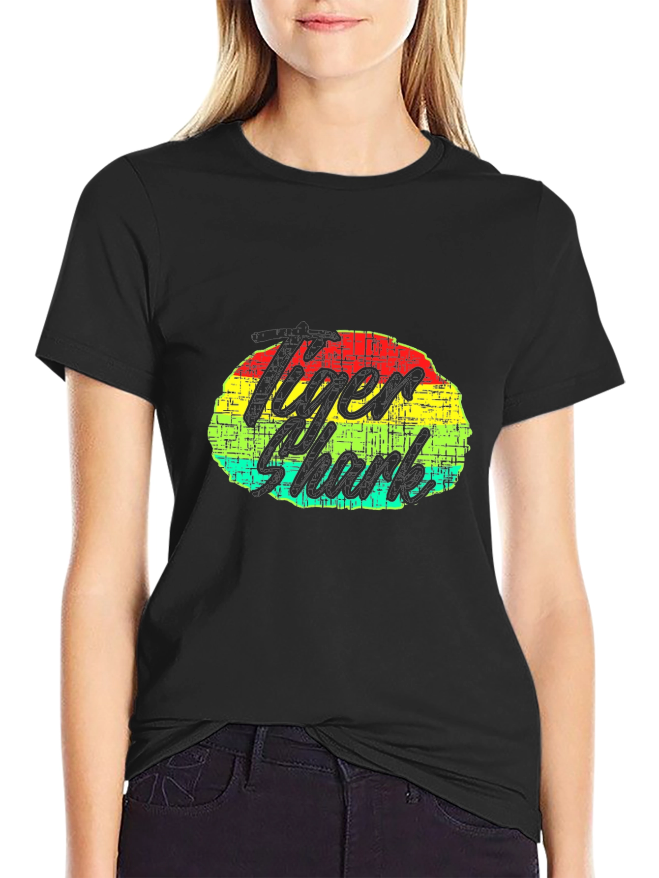 Tiger Shark Graphic Print Black T-Shirt