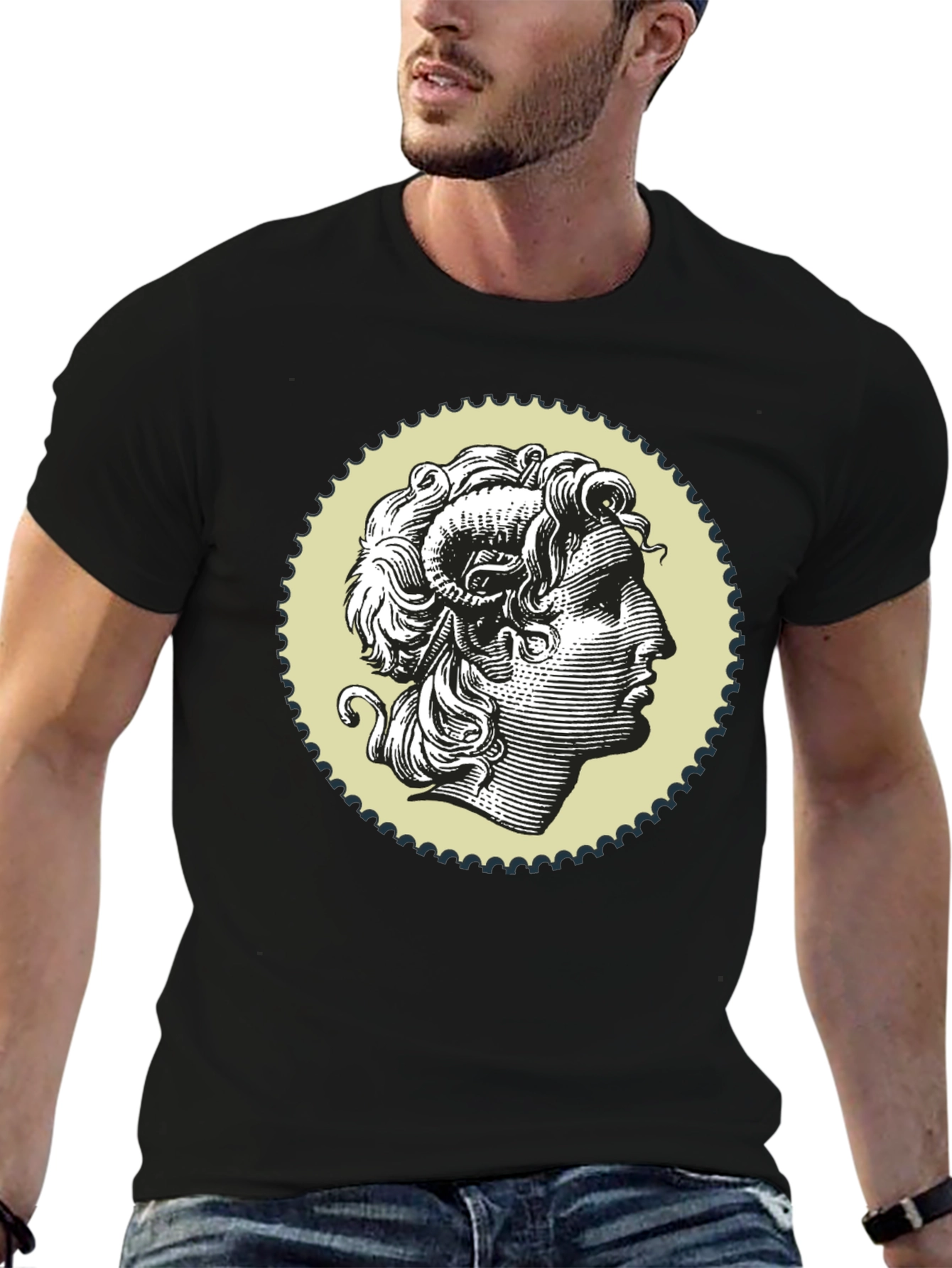 Ram Head Graphic Print Black T-Shirt