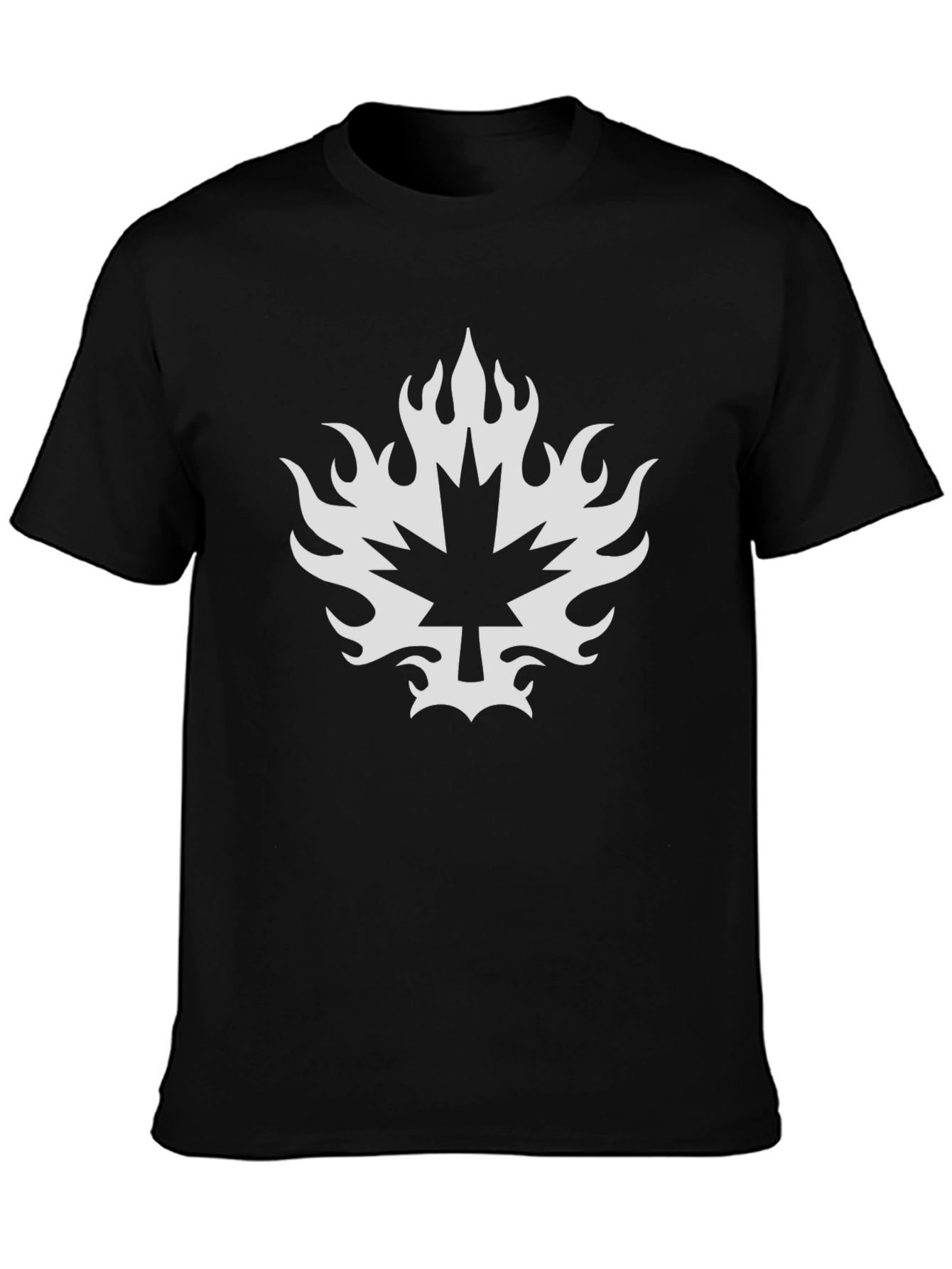 Black T-Shirt with Flaming Maple Leaf Design
