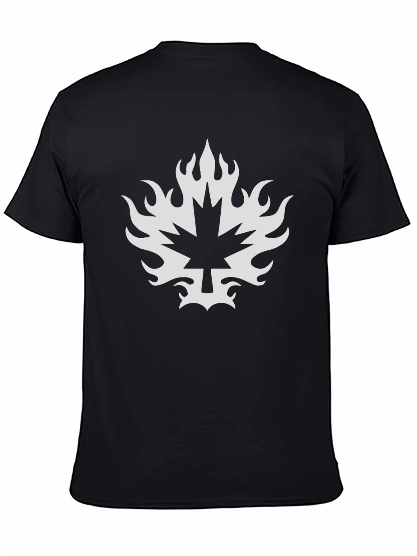 Black T-Shirt with Flaming Maple Leaf Design