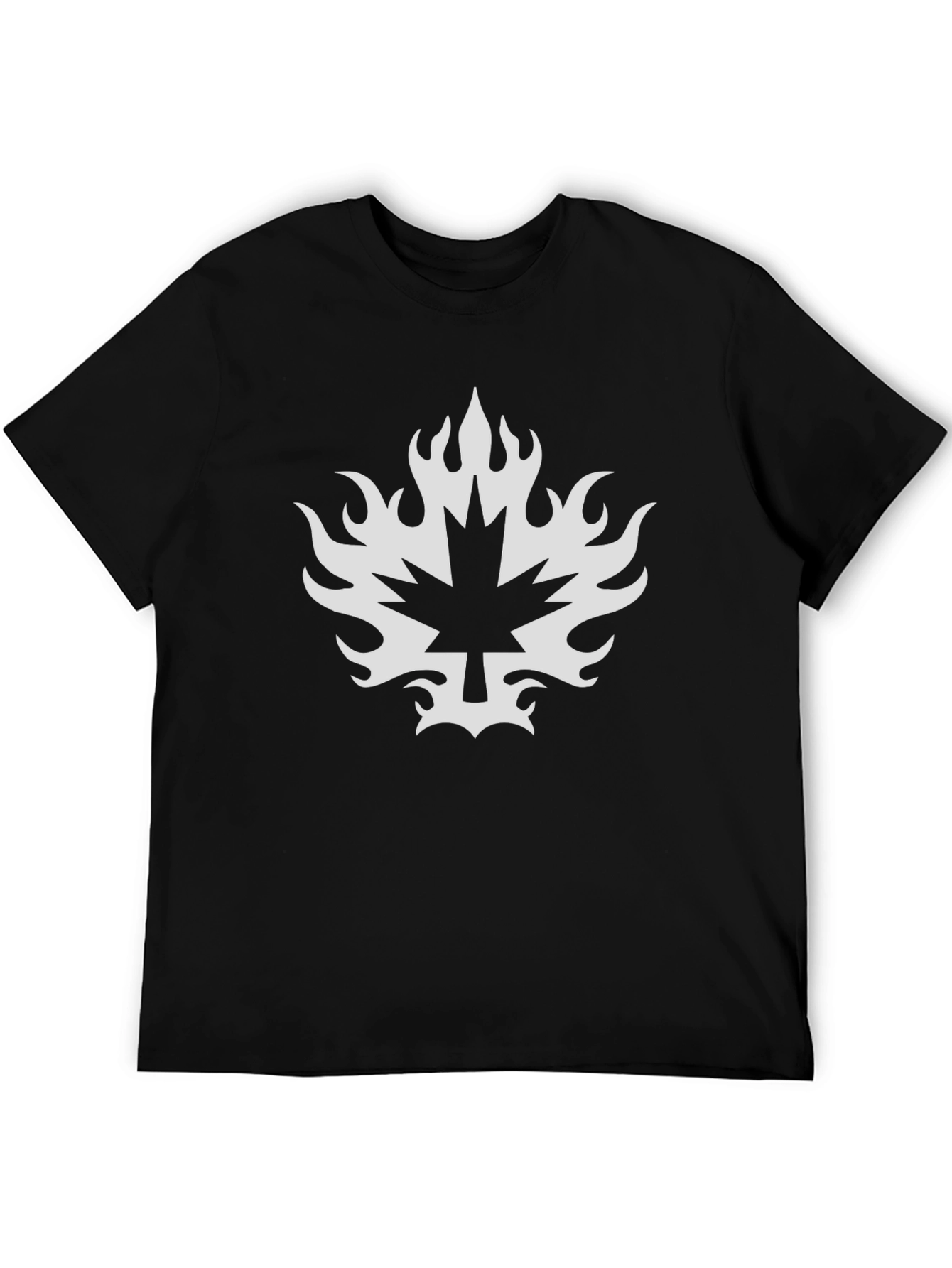 Black T-Shirt with Flaming Maple Leaf Design
