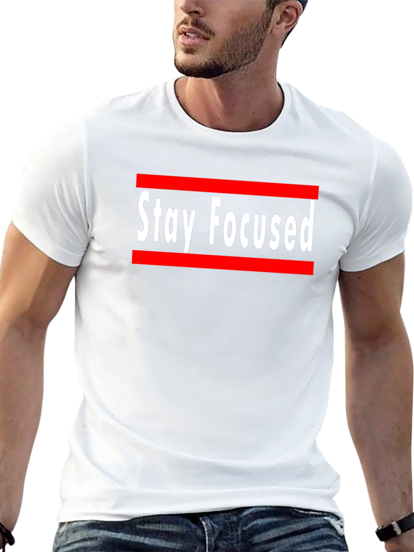 Stay Focused Graphic Print Crew Neck T-Shirt