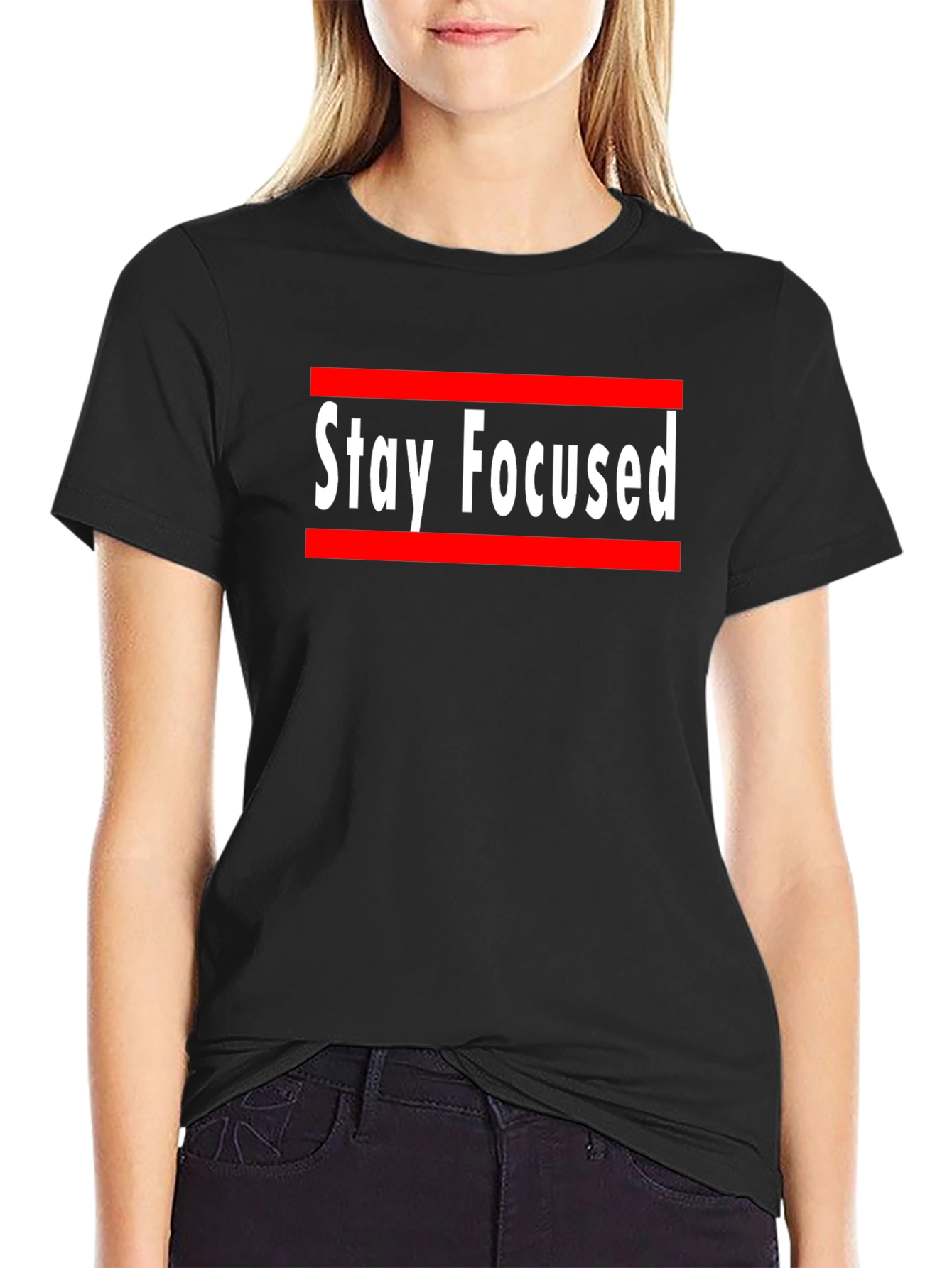 Stay Focused Graphic Print Crew Neck T-Shirt