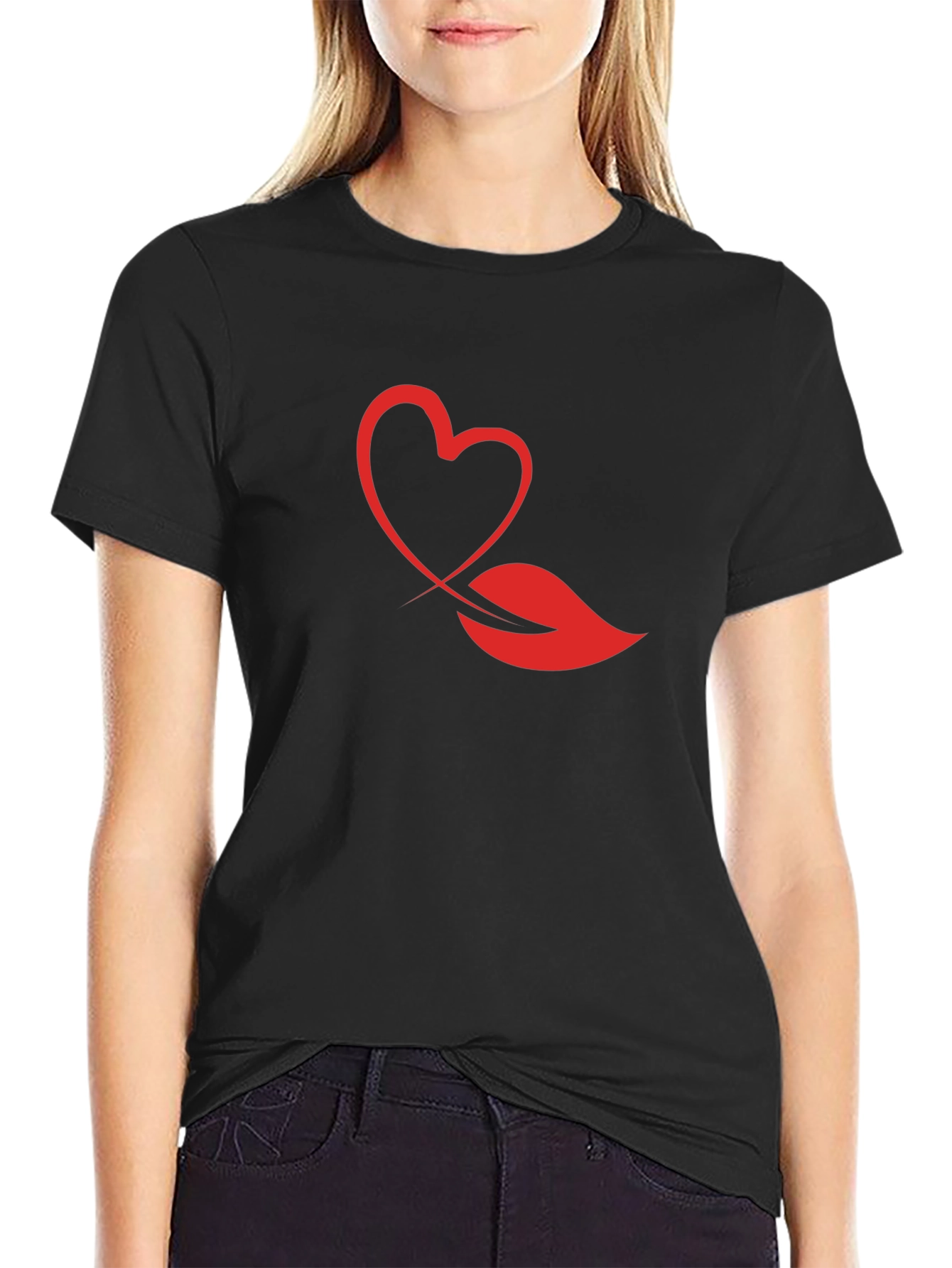 Heart & Lips Graphic Print Black T-Shirt
