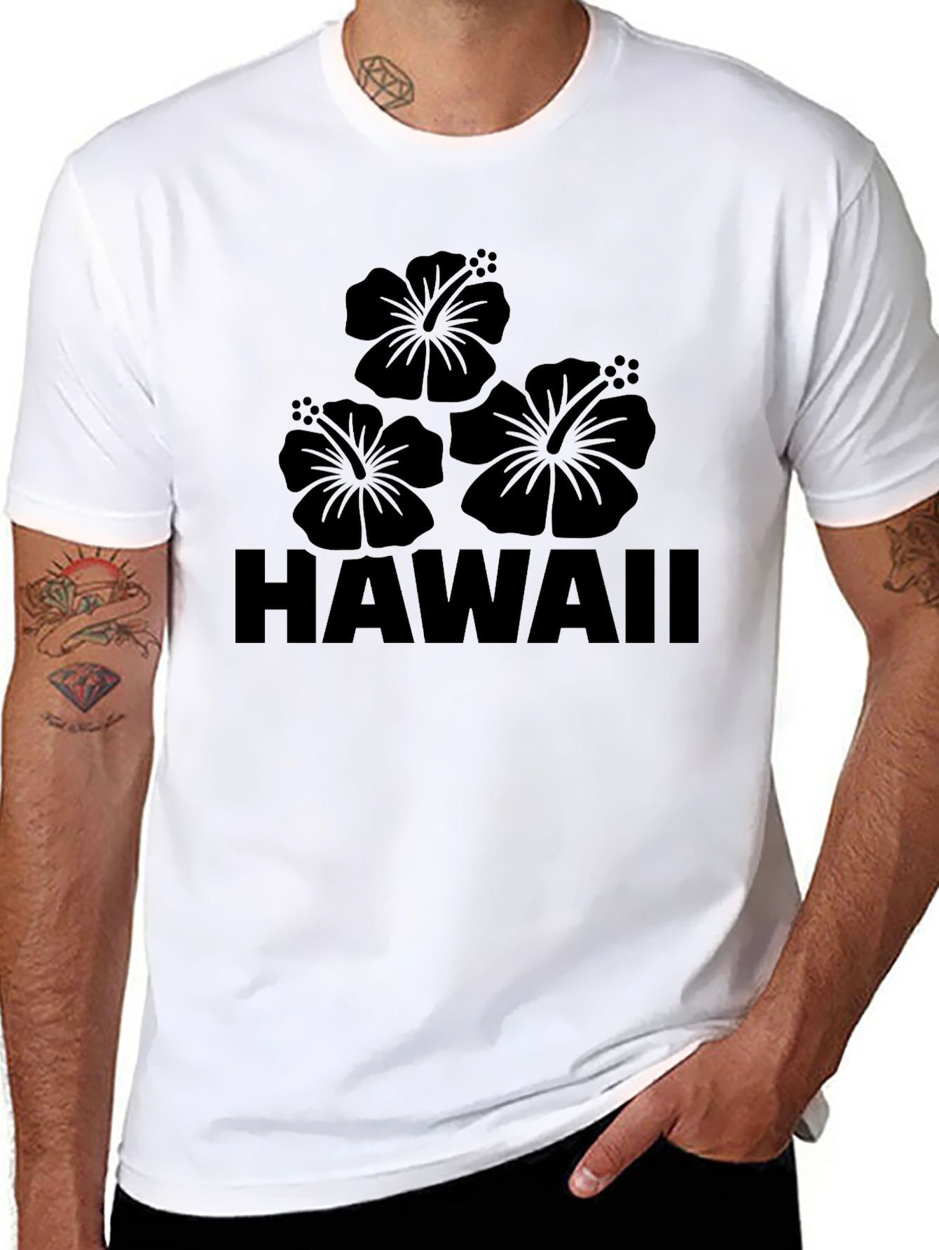 Hawaii Hibiscus Flower Graphic Mens Black T-Shirt