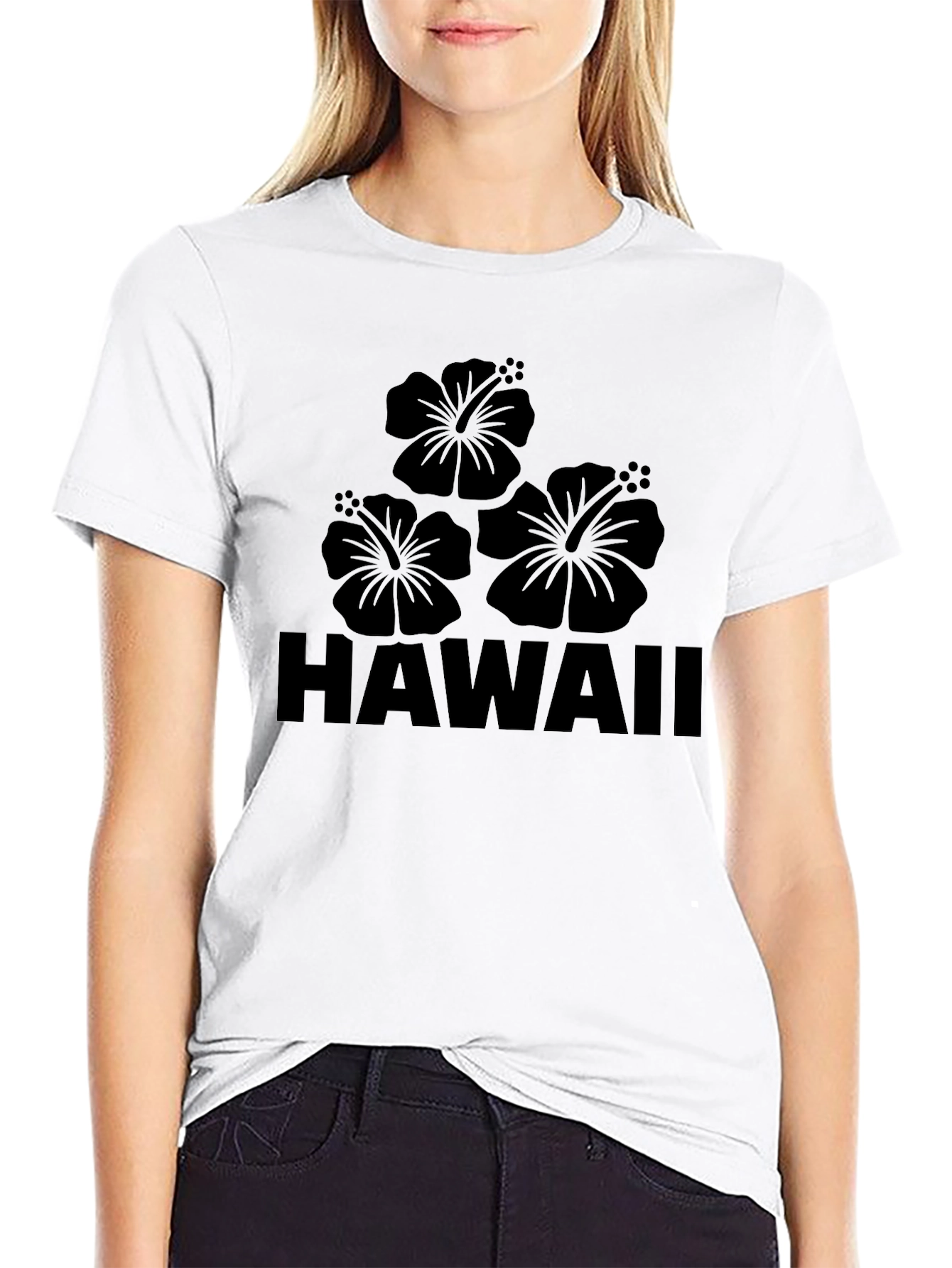 Hawaii Hibiscus Flower Graphic Mens Black T-Shirt