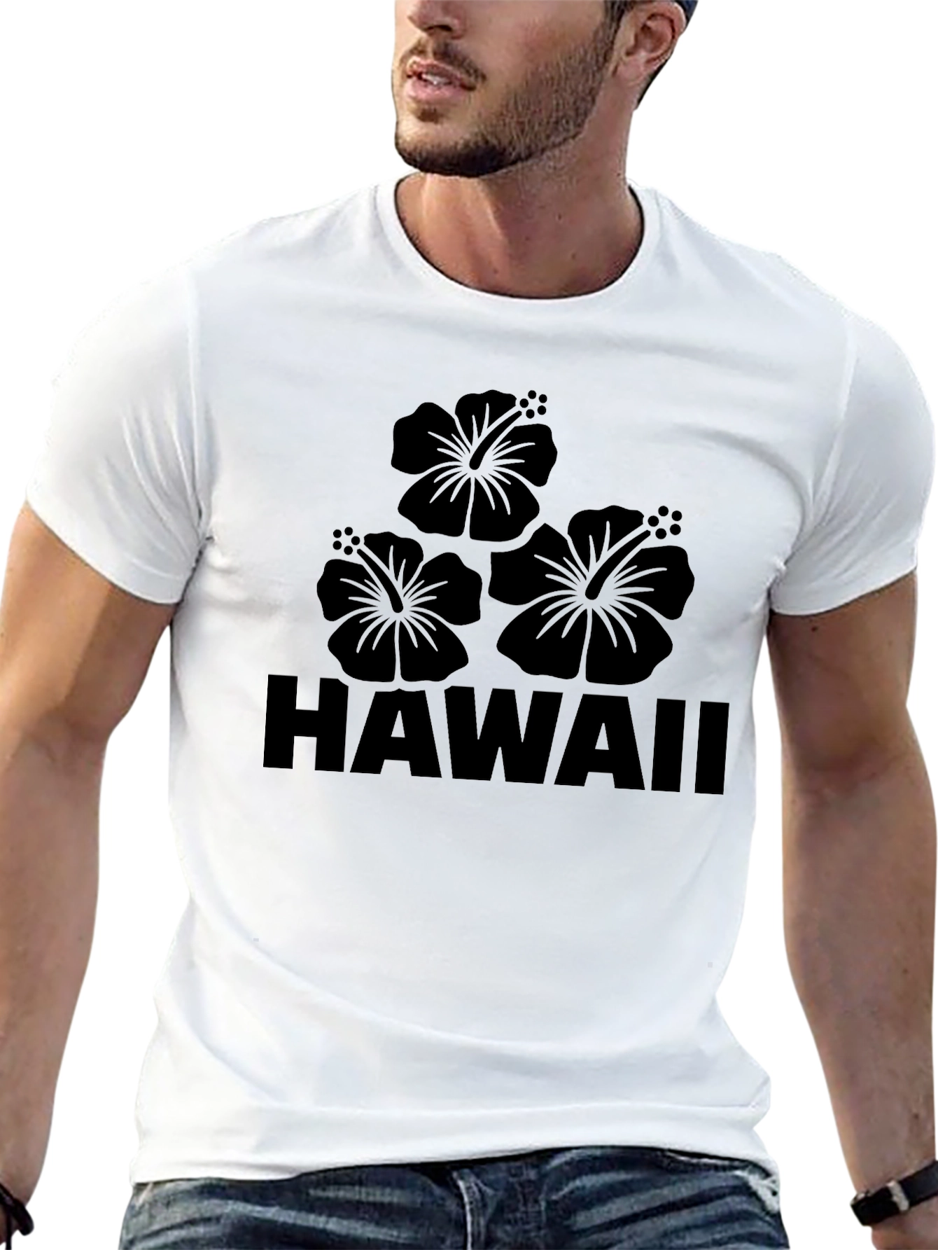 Hawaii Hibiscus Flower Graphic Mens Black T-Shirt