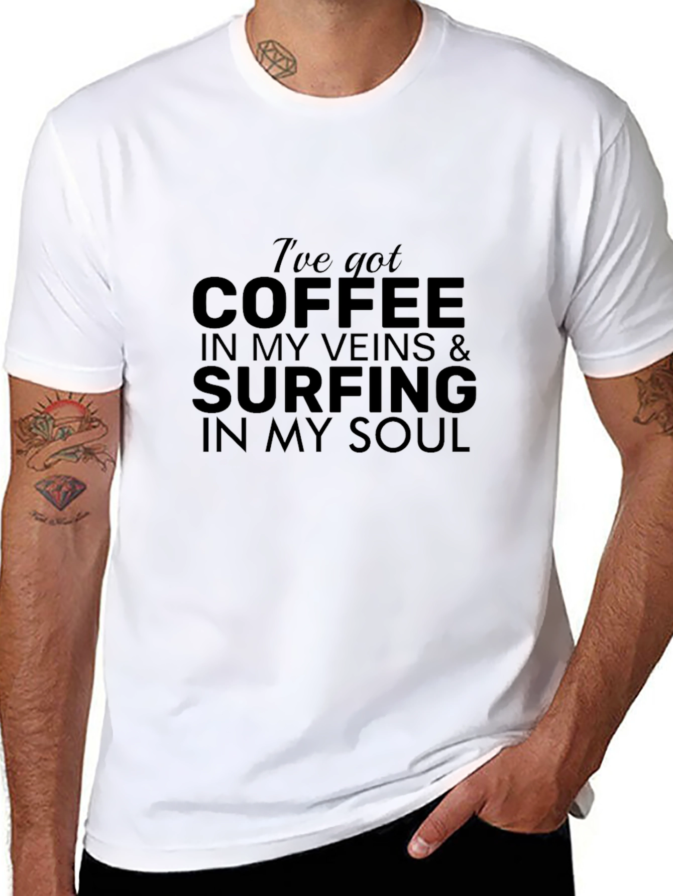 Coffee & Surfing Soul T-Shirt - Stylish Black Tee