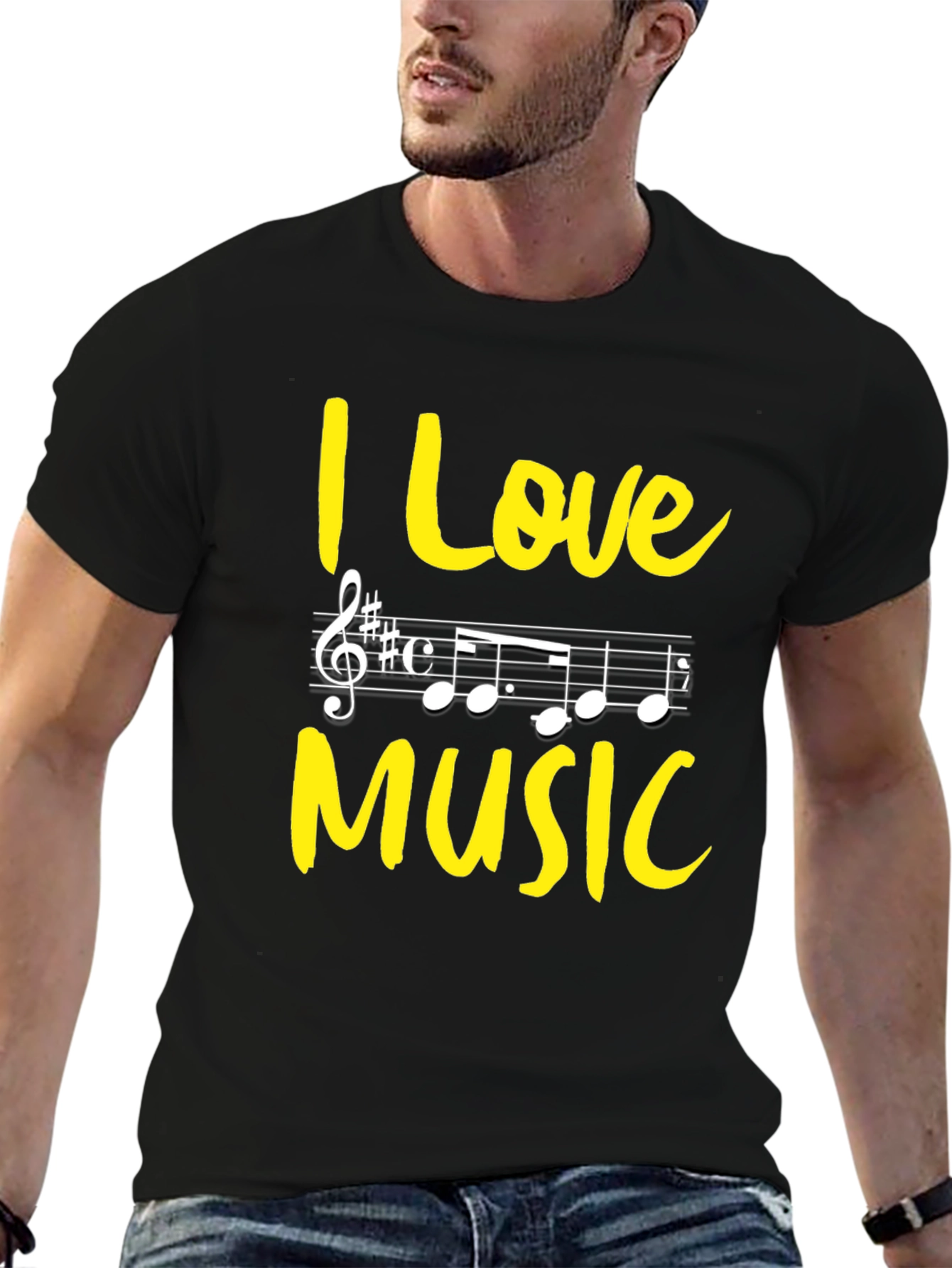 I Love Music Graphic Tee - Black Cotton T-Shirt