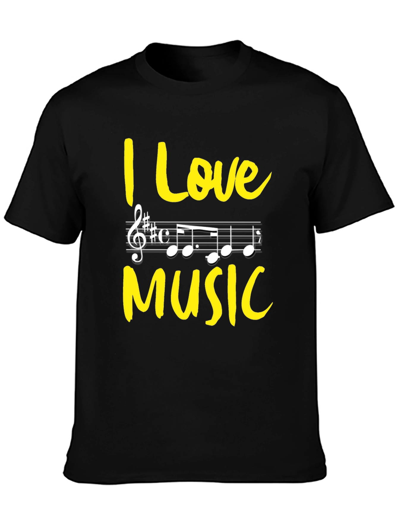 I Love Music Graphic Tee - Black Cotton T-Shirt