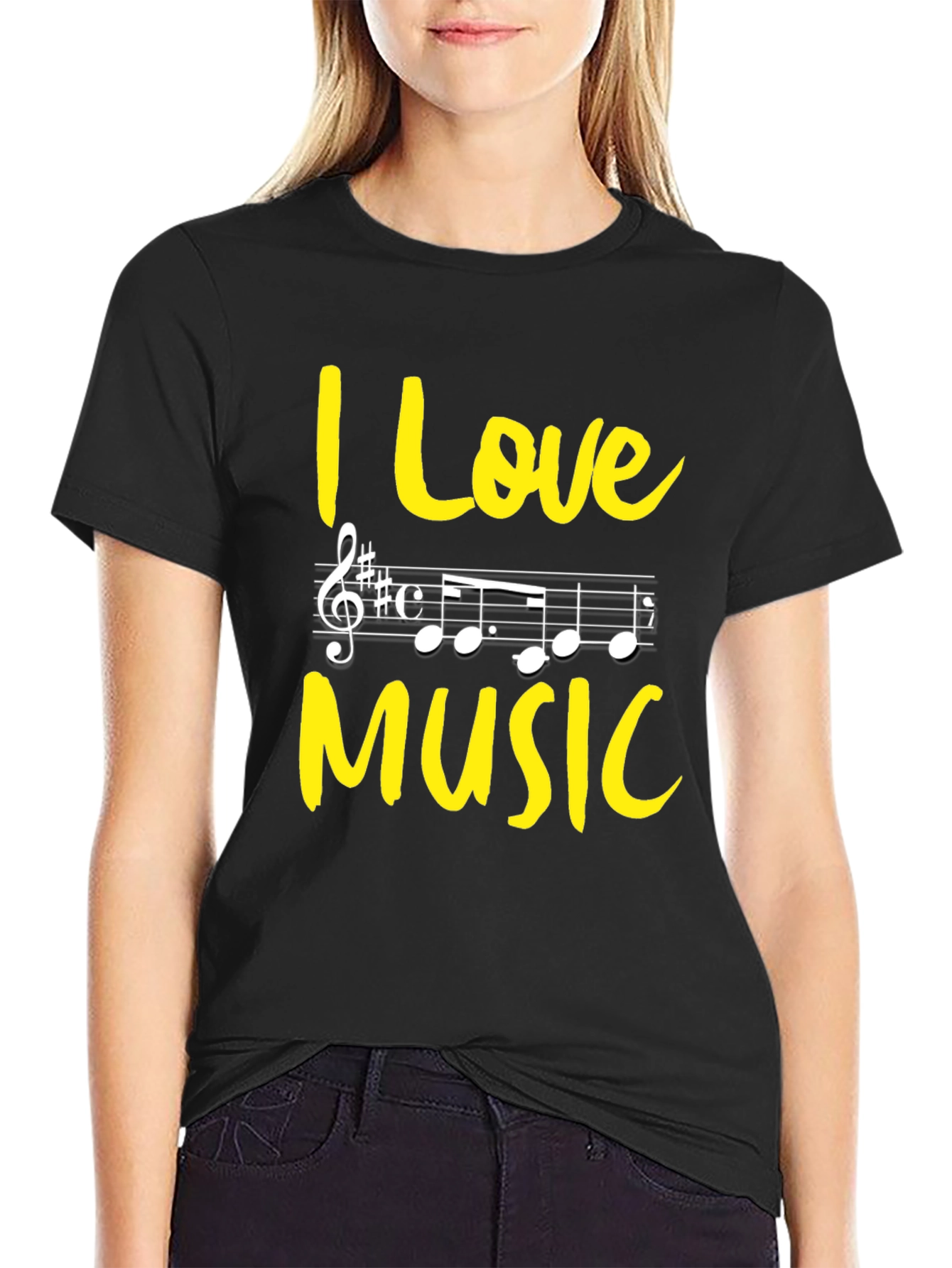 I Love Music Graphic Tee - Black Cotton T-Shirt