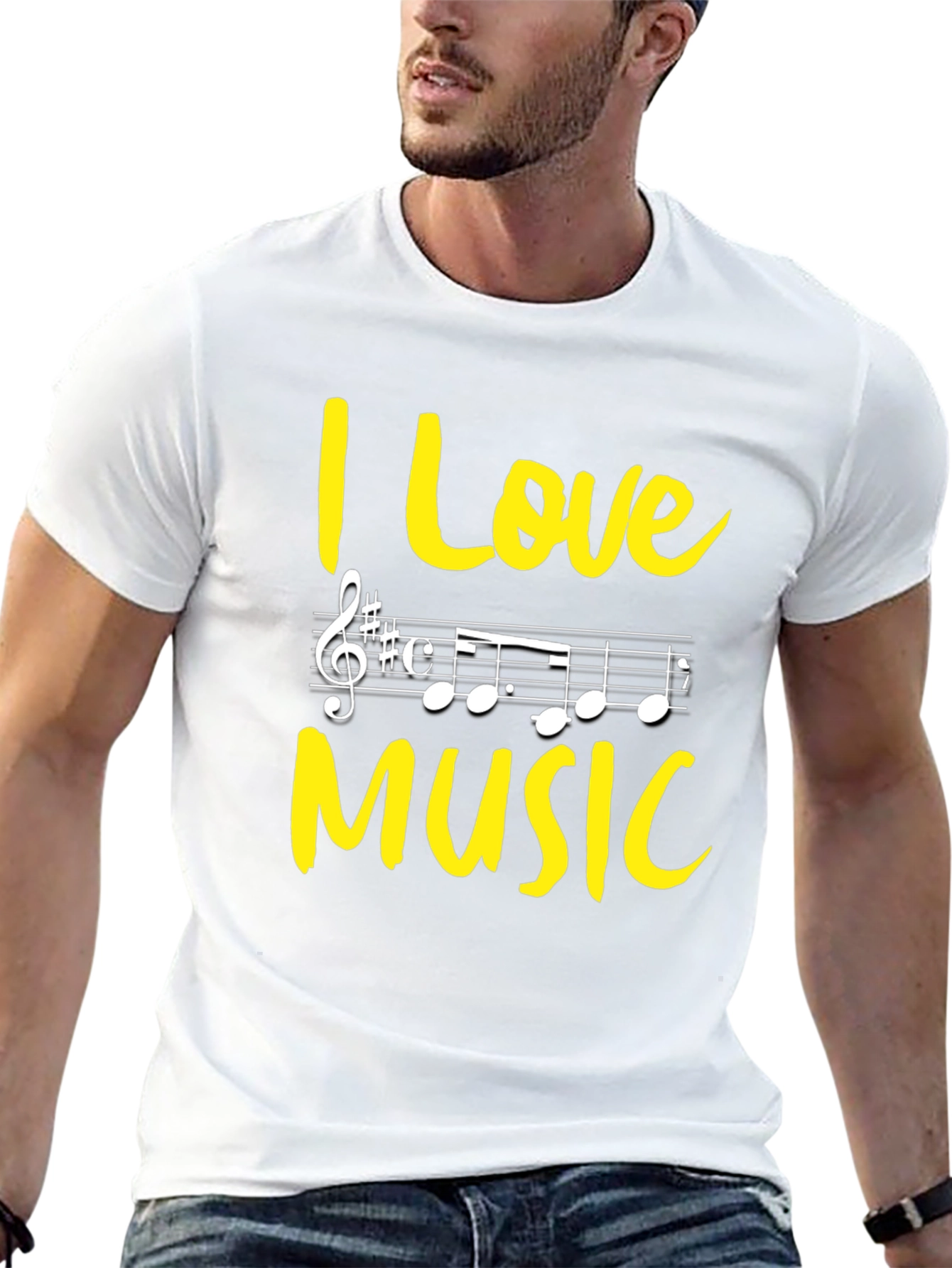 I Love Music Graphic Tee - Black Cotton T-Shirt