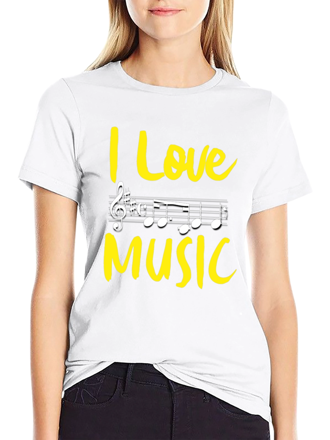 I Love Music Graphic Tee - Black Cotton T-Shirt