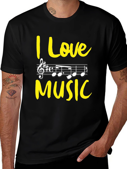 I Love Music Graphic Tee - Black Cotton T-Shirt