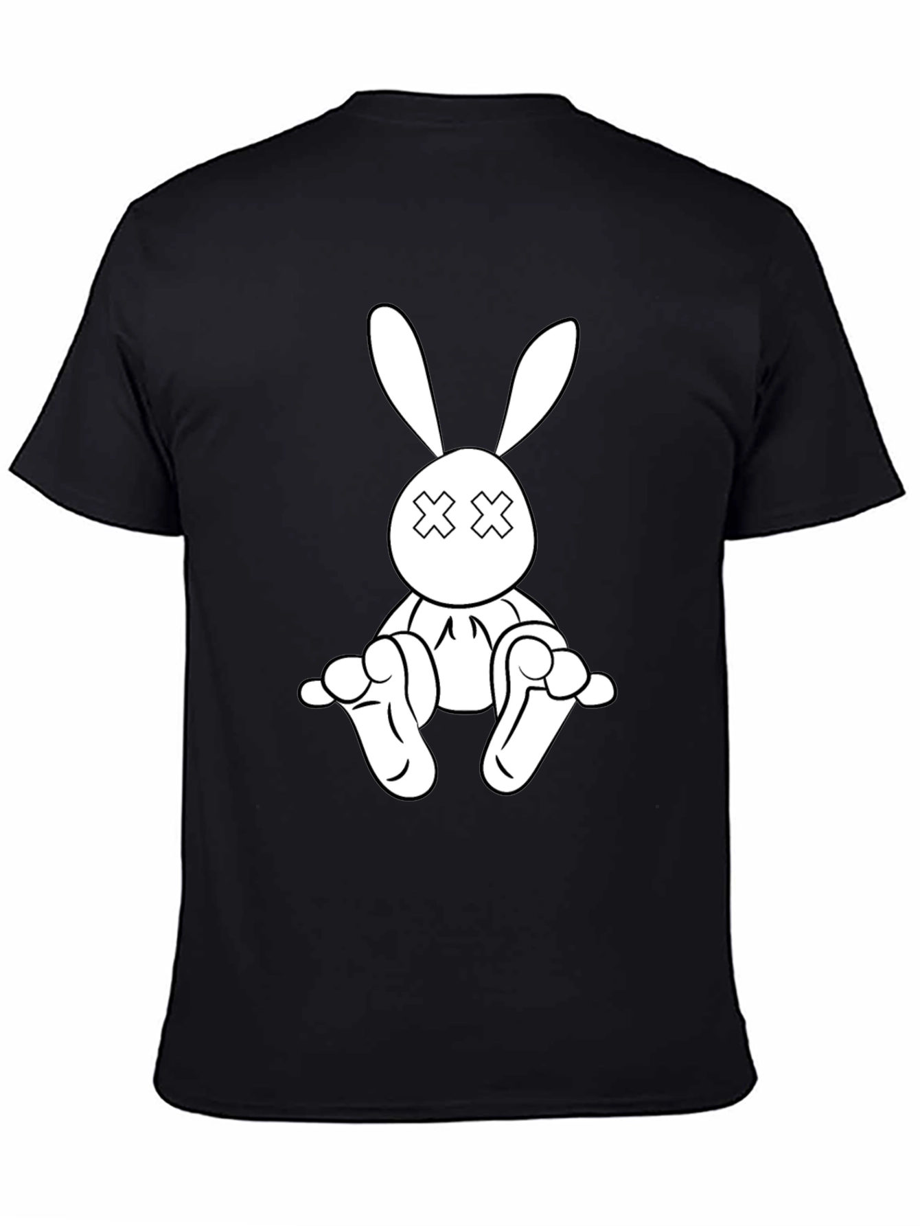 Black T-Shirt with Cartoon Rabbit Graphic