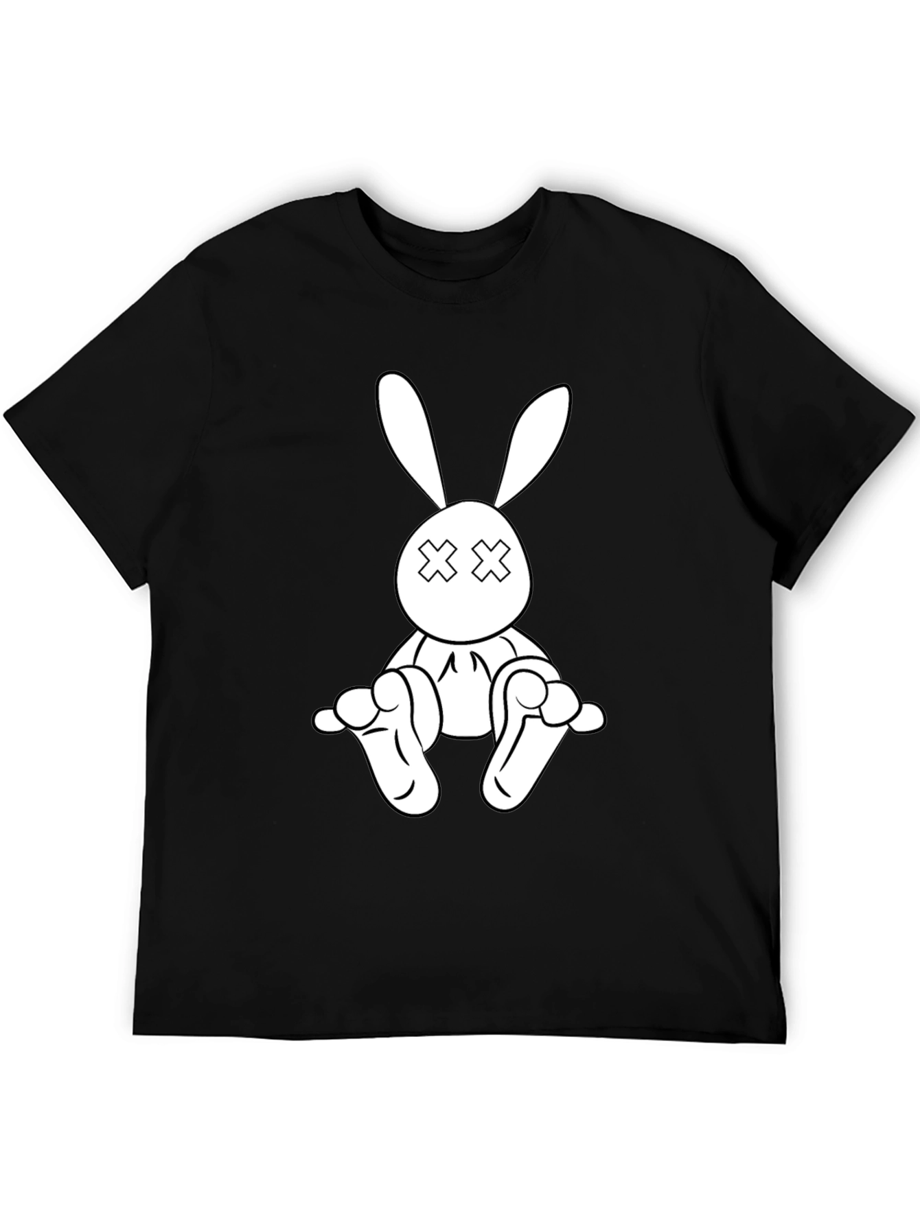 Black T-Shirt with Cartoon Rabbit Graphic