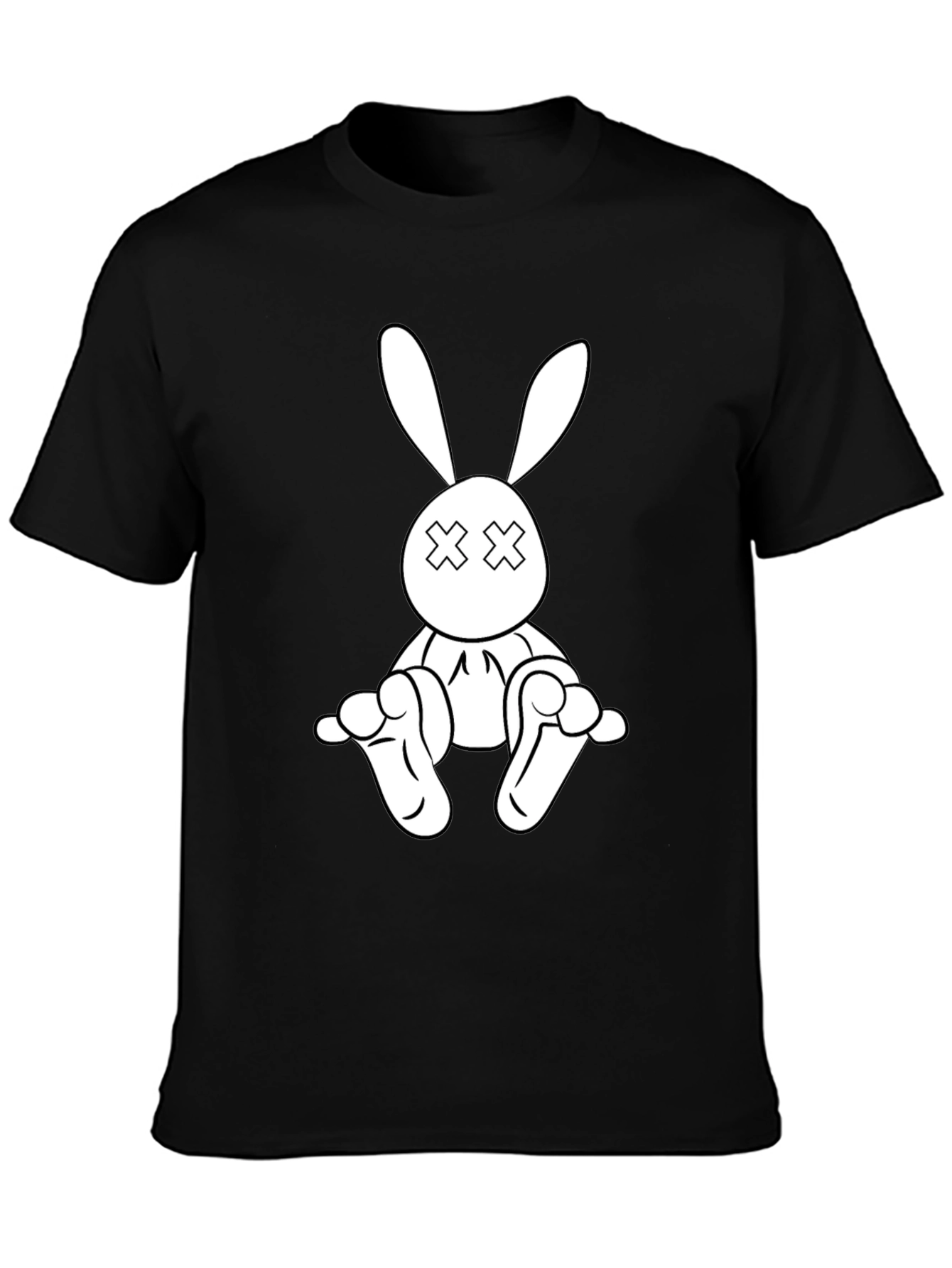 Black T-Shirt with Cartoon Rabbit Graphic