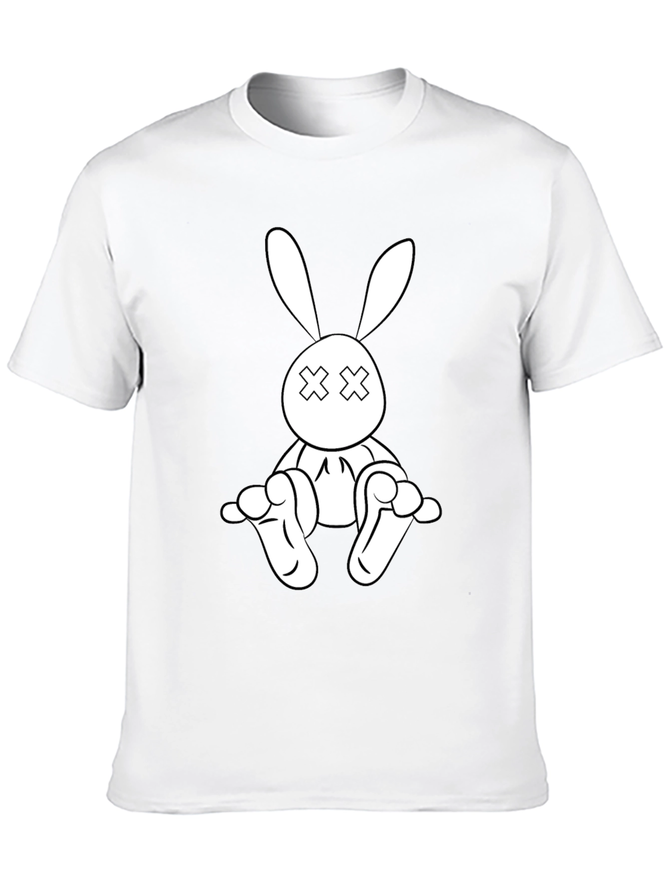Black T-Shirt with Cartoon Rabbit Graphic
