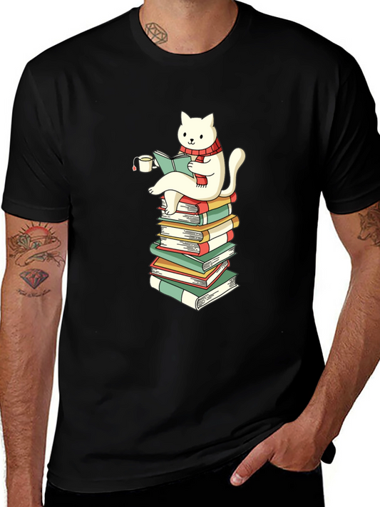 Cat Reading Books T-Shirt