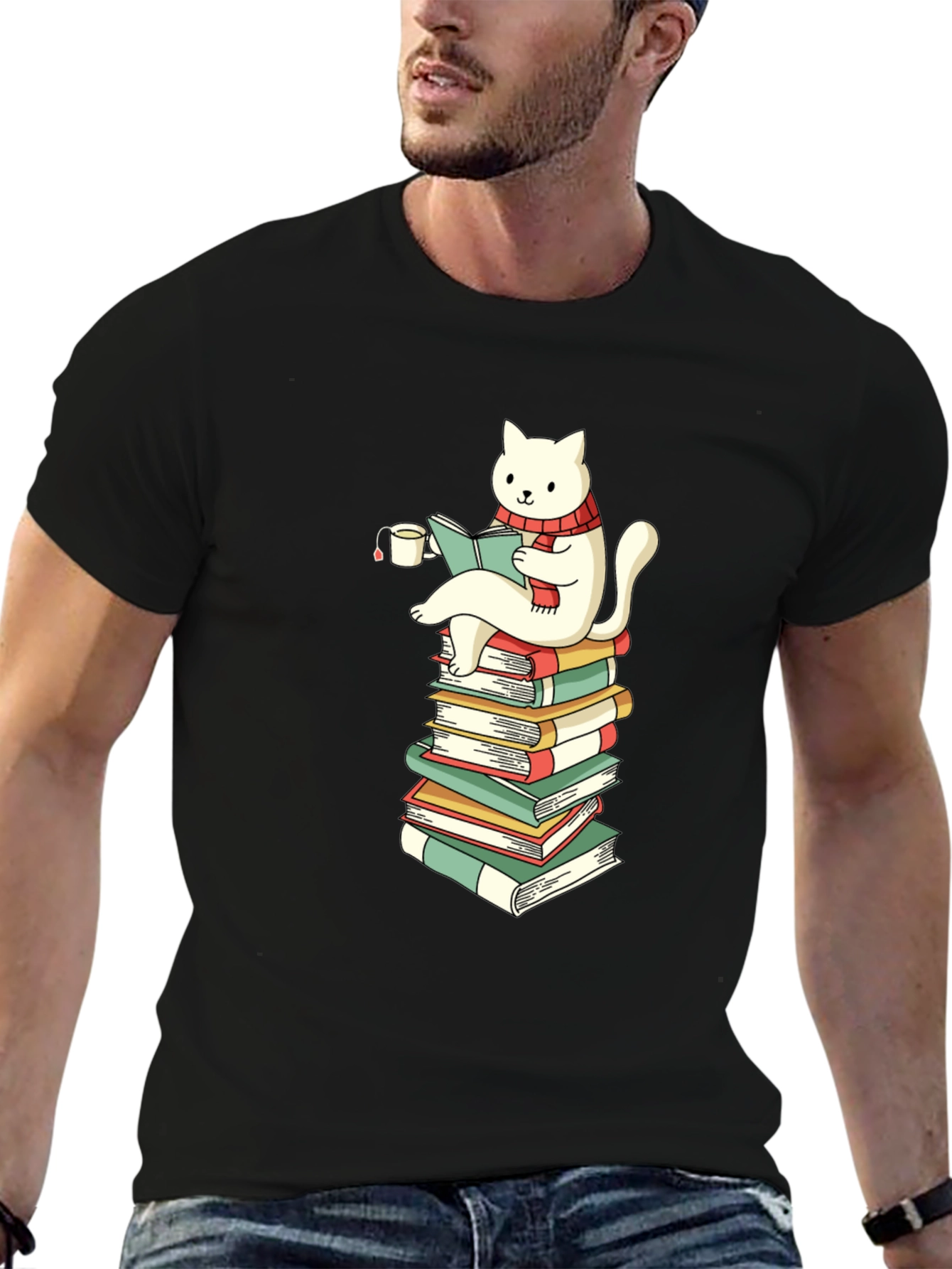 Cat Reading Books T-Shirt
