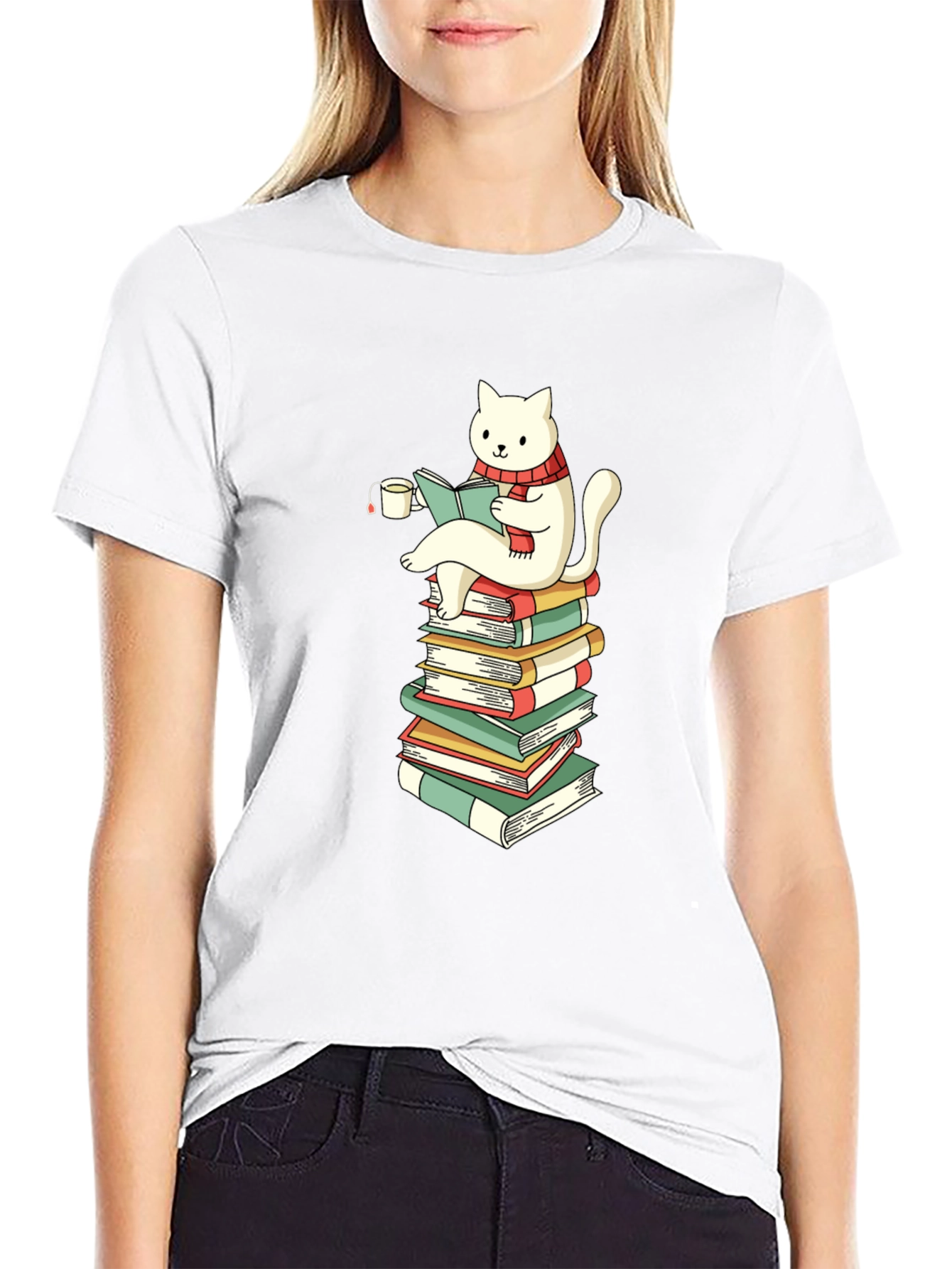 Cat Reading Books T-Shirt