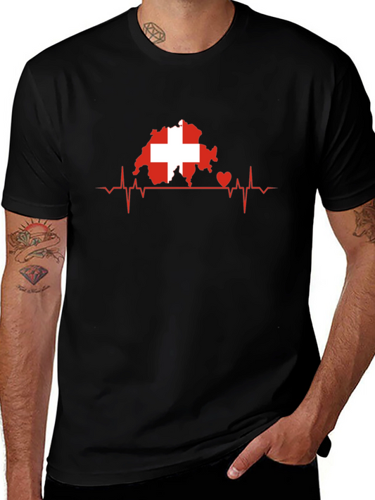 Switzerland Flag Heartbeat Mens T-Shirt