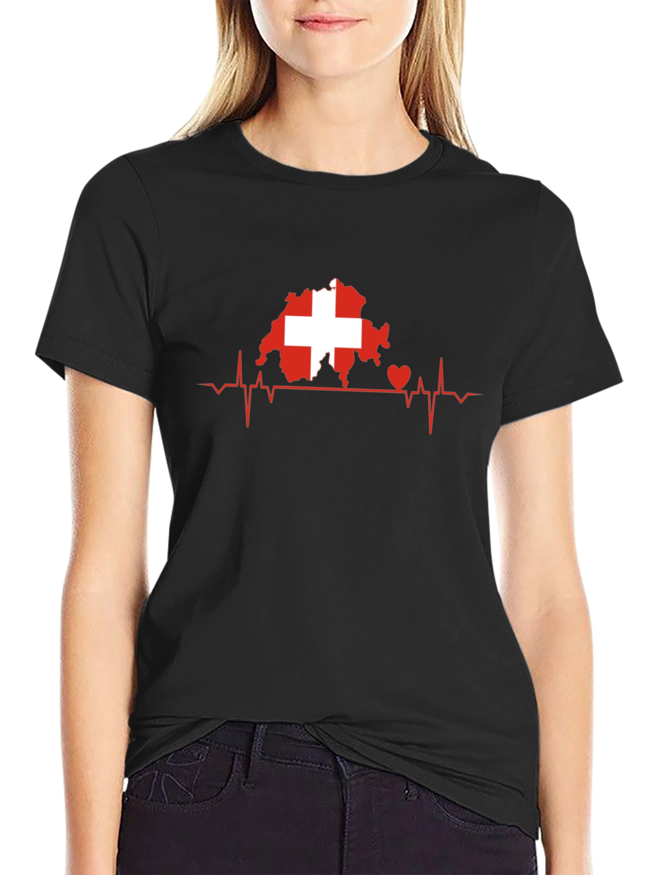 Switzerland Flag Heartbeat Mens T-Shirt