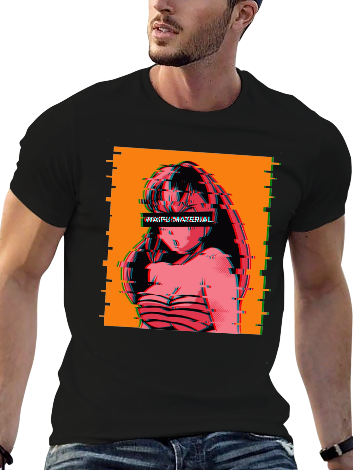 Waifu Material Anime Glitch T-Shirt
