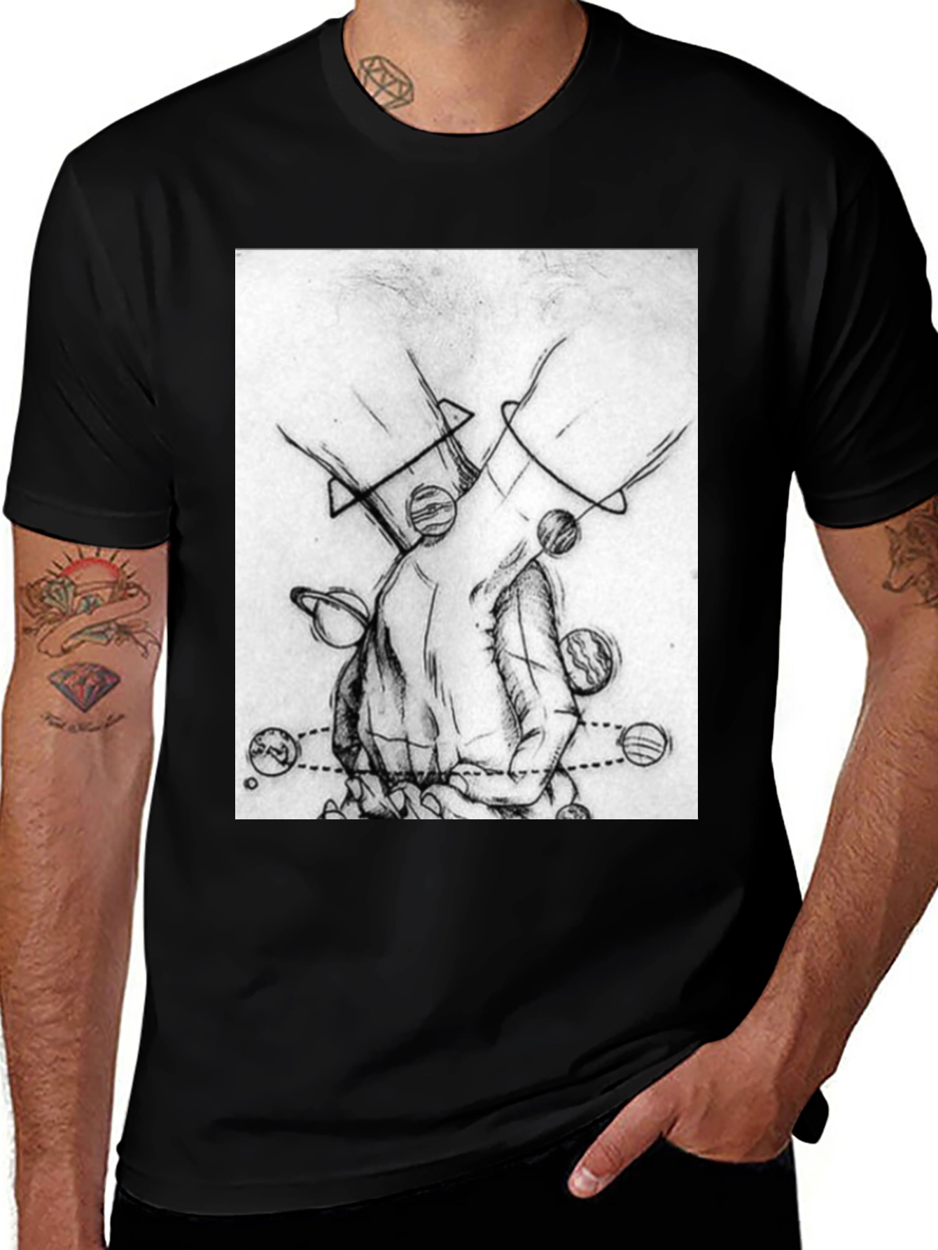 Planetary Hands Graphic Tee - Black Cotton T-Shirt