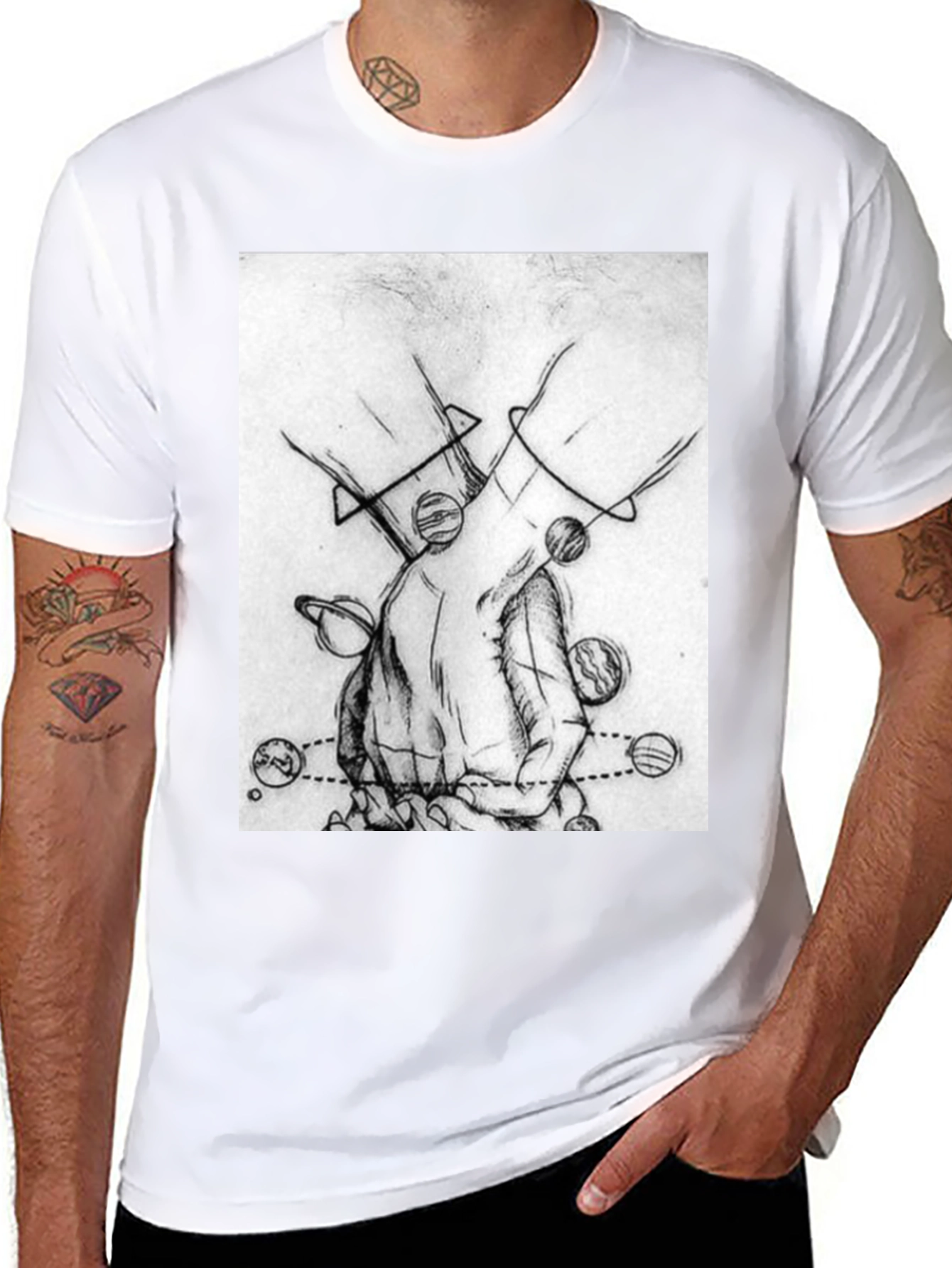 Planetary Hands Graphic Tee - Black Cotton T-Shirt
