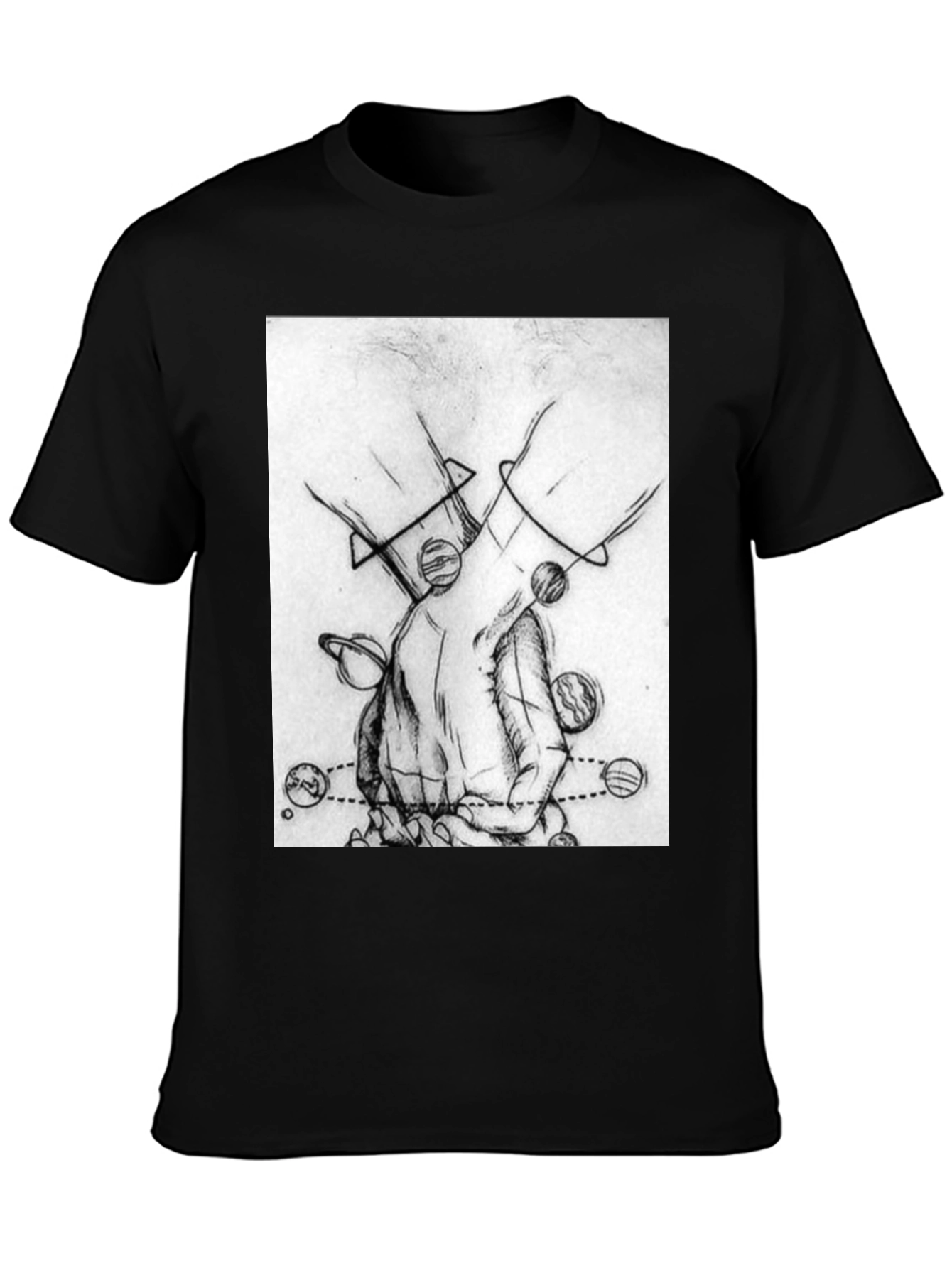 Planetary Hands Graphic Tee - Black Cotton T-Shirt