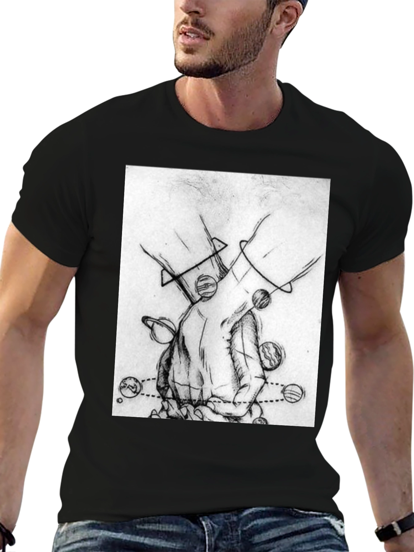 Planetary Hands Graphic Tee - Black Cotton T-Shirt