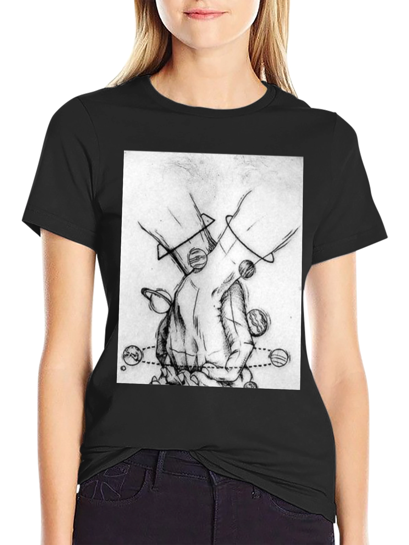 Planetary Hands Graphic Tee - Black Cotton T-Shirt
