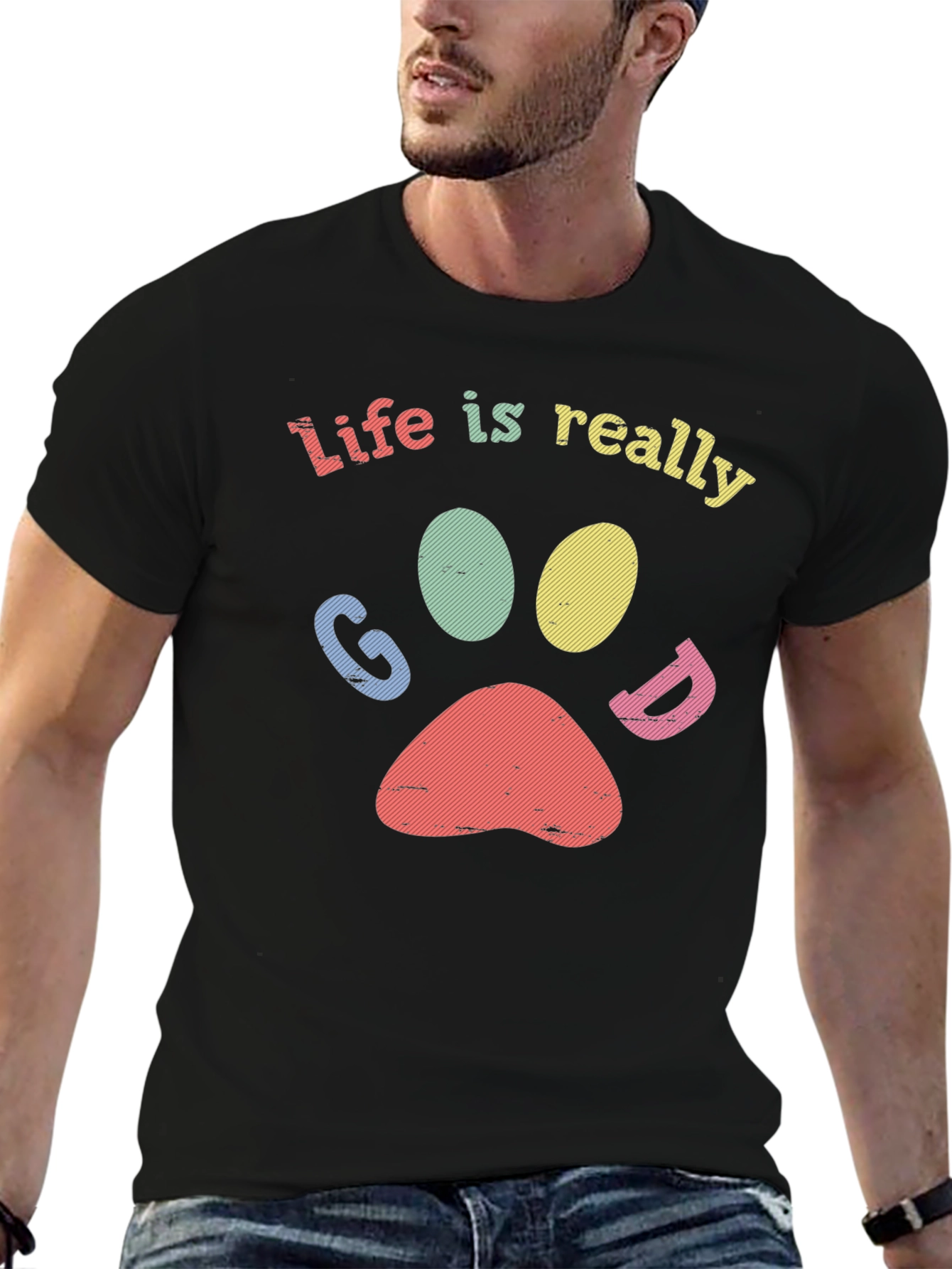 Life Is Really Good - Paw Print Graphic Tee