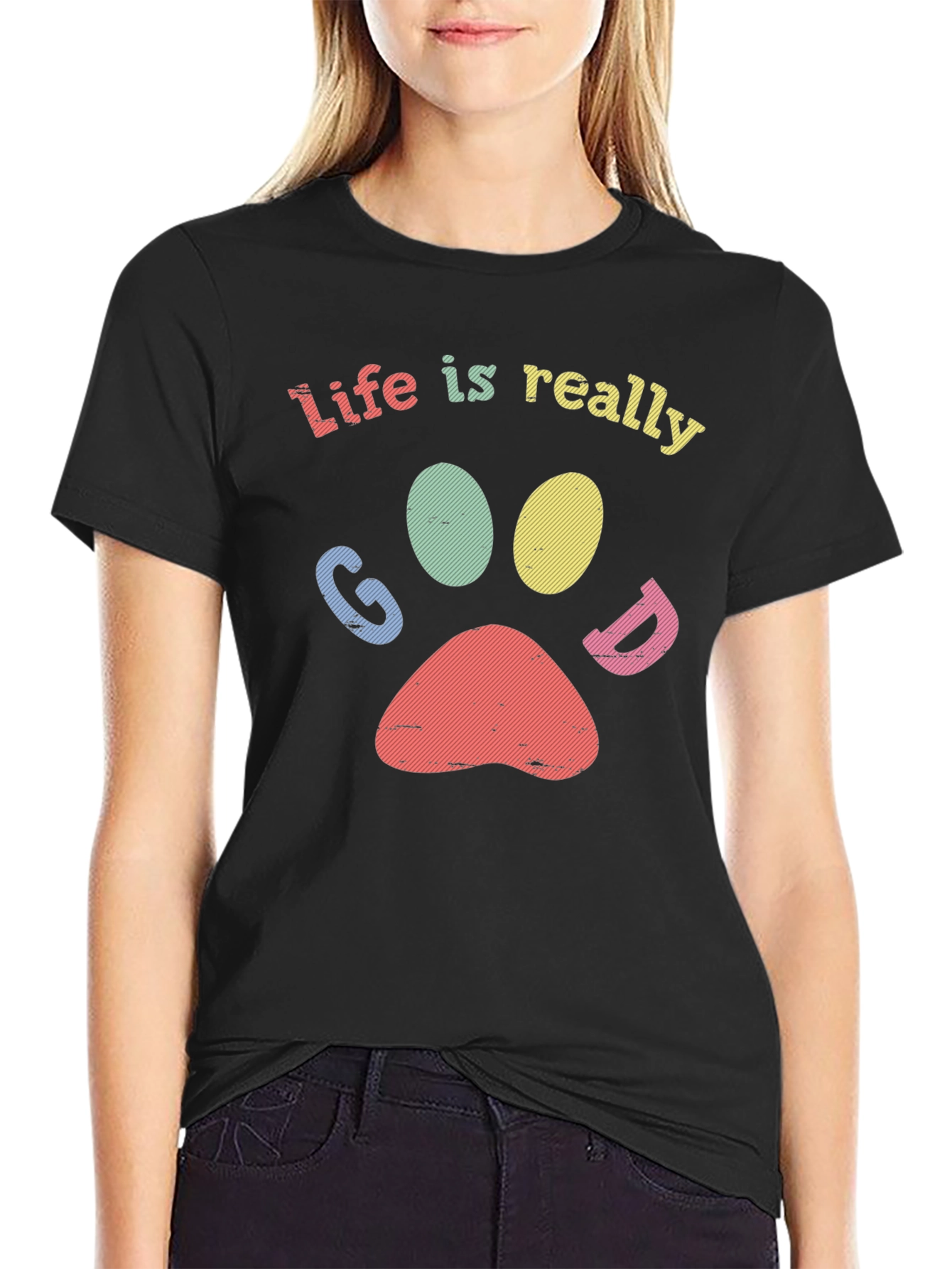 Life Is Really Good - Paw Print Graphic Tee
