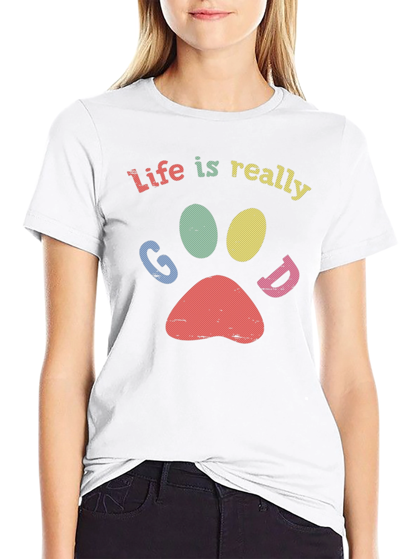 Life Is Really Good - Paw Print Graphic Tee