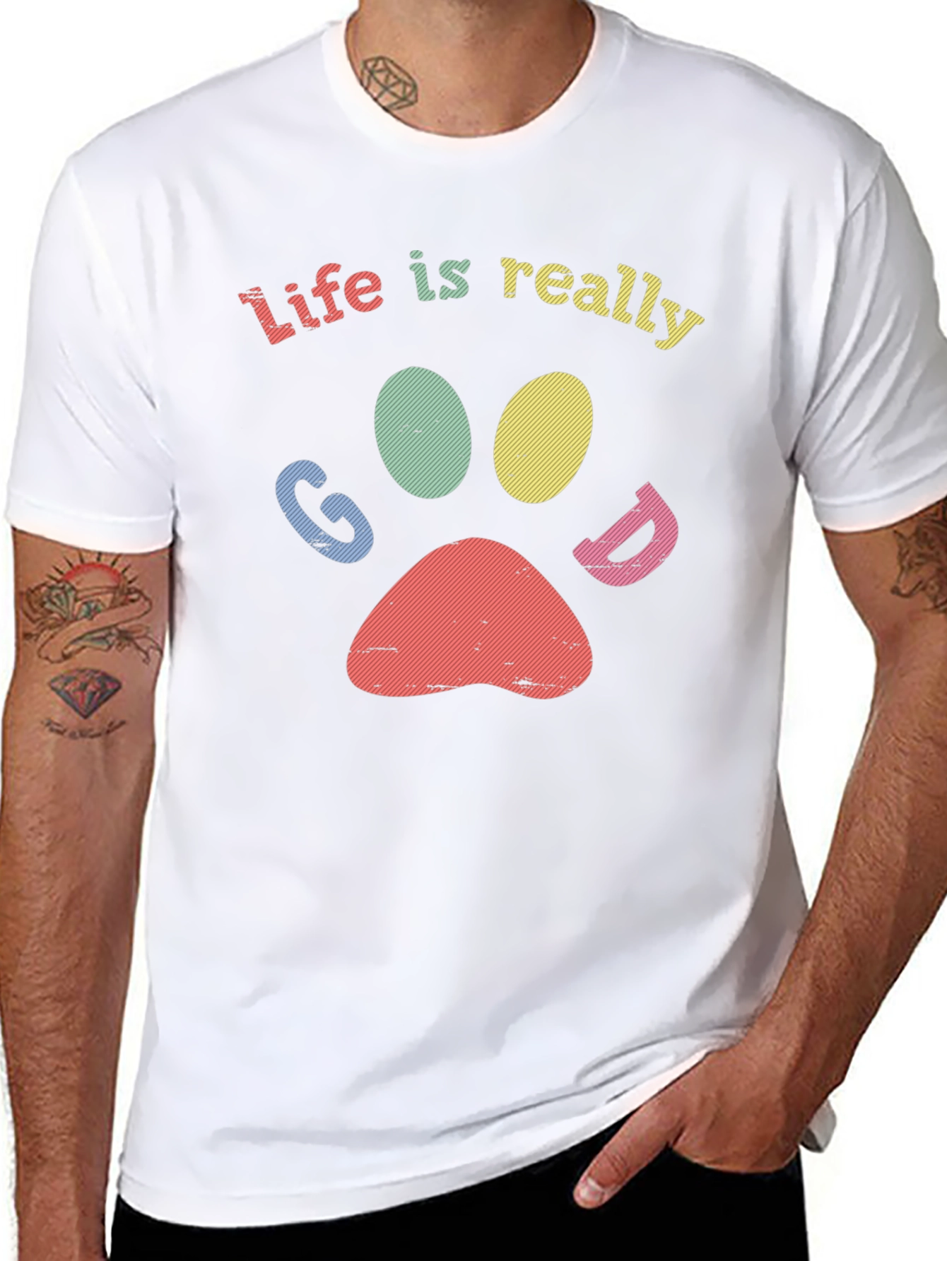 Life Is Really Good - Paw Print Graphic Tee