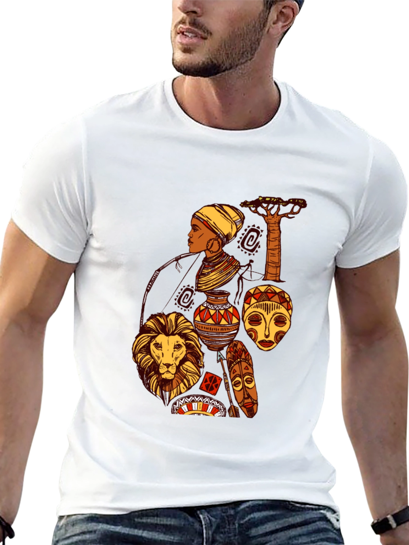 African Culture Graphic Print Black T-Shirt