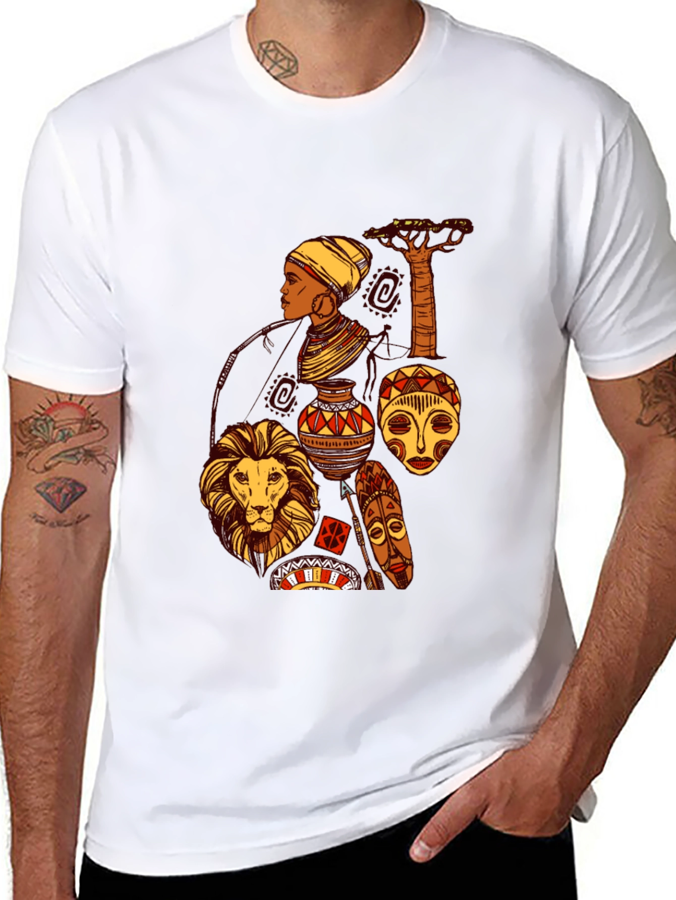 African Culture Graphic Print Black T-Shirt