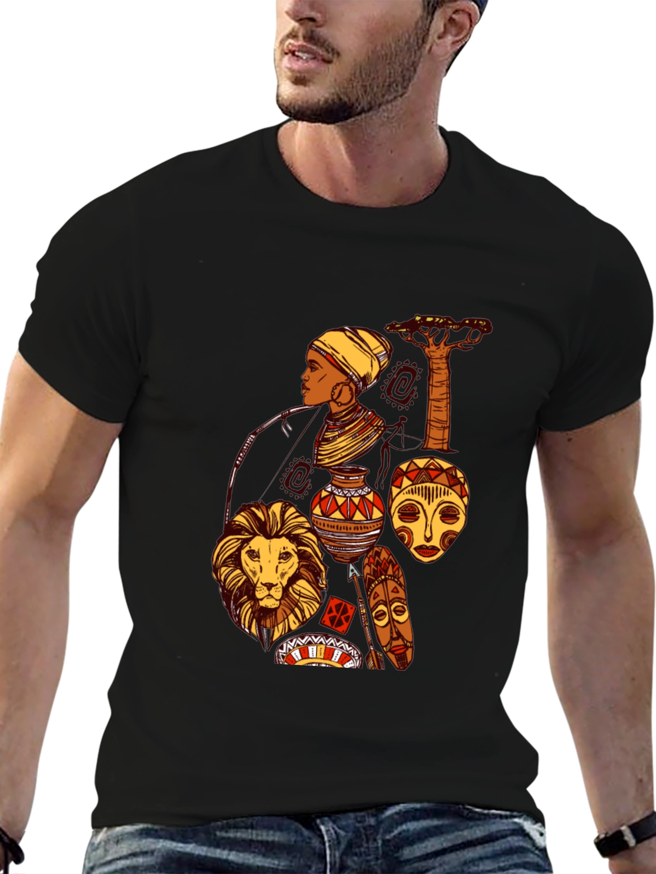 African Culture Graphic Print Black T-Shirt